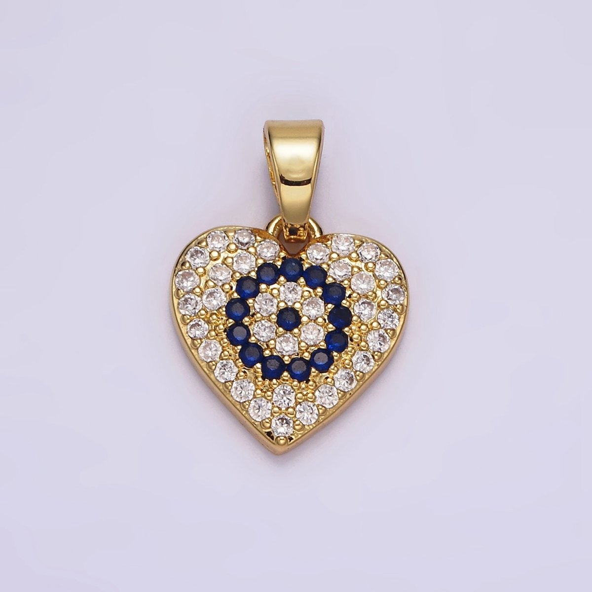 14K Gold Filled Blue Evil Eye Micro Paved CZ Heart Pendant | N1868
