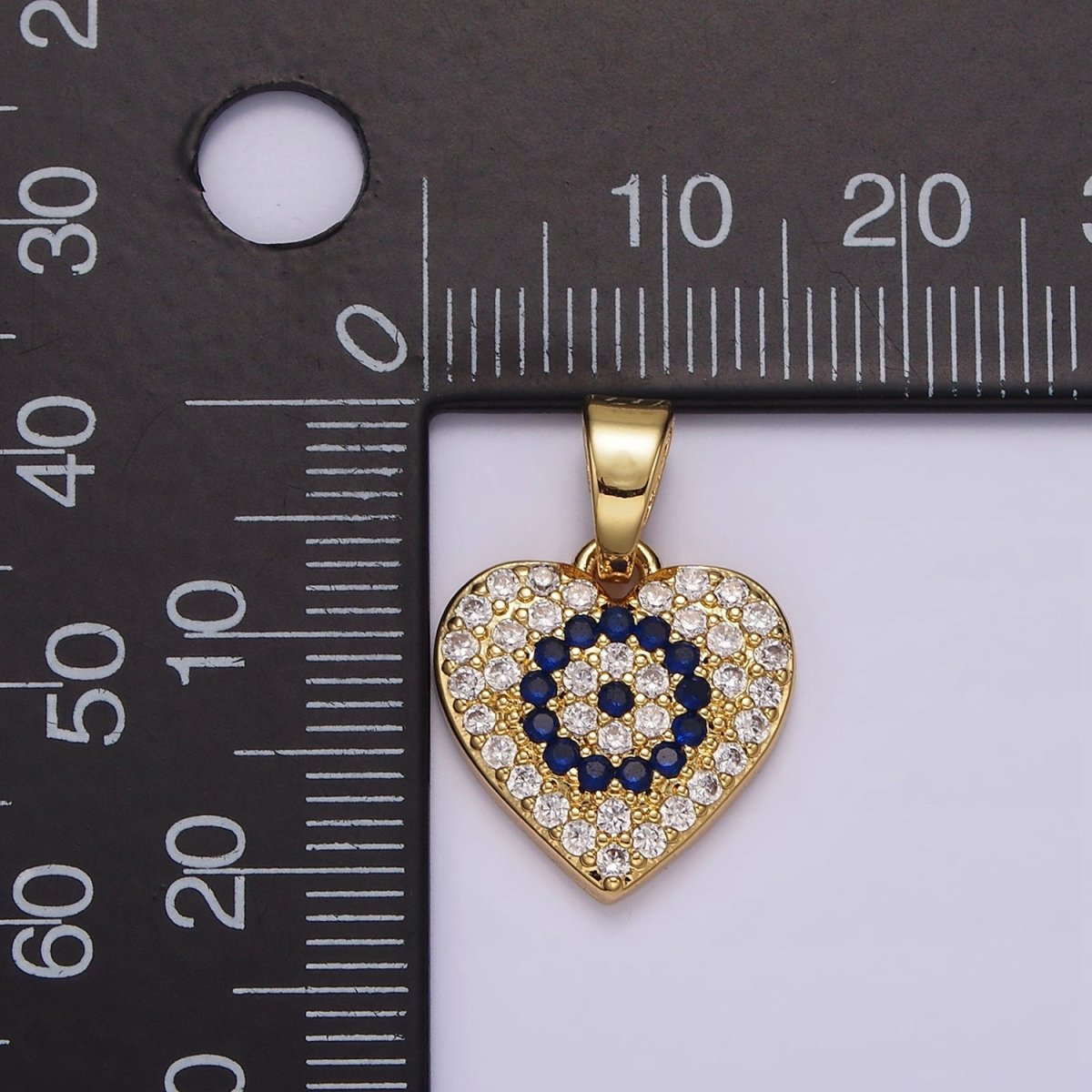 14K Gold Filled Blue Evil Eye Micro Paved CZ Heart Pendant | N1868
