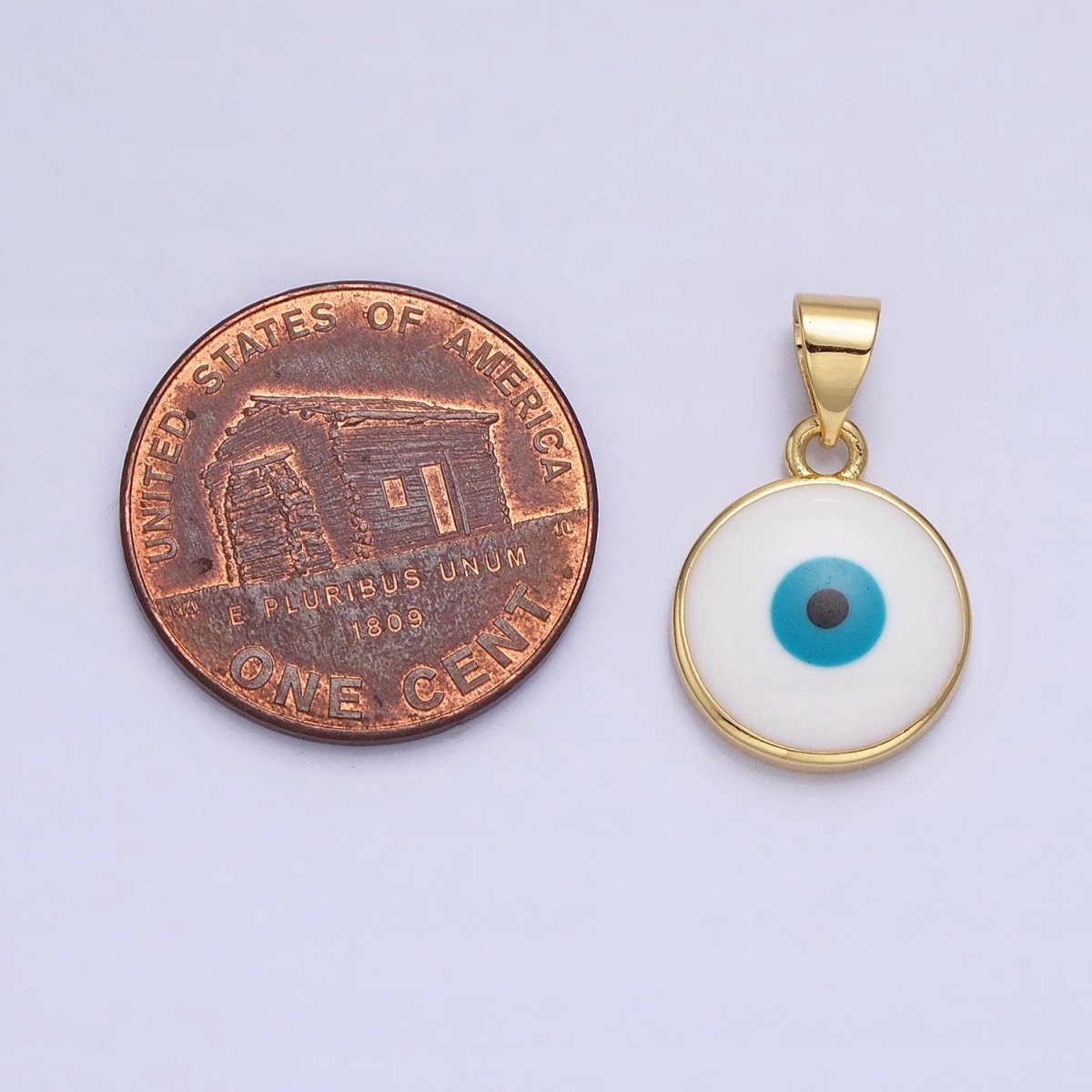 14K Gold Filled Blue Evil Eye Pendant Round Add-On Charm Enamel Jewelry | AA235