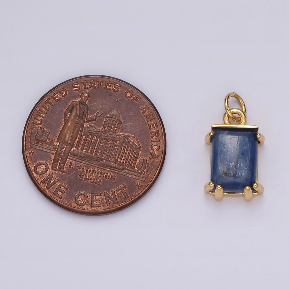 14K Gold Filled Blue Kyanite Rectangular Bezel Charm | AG563