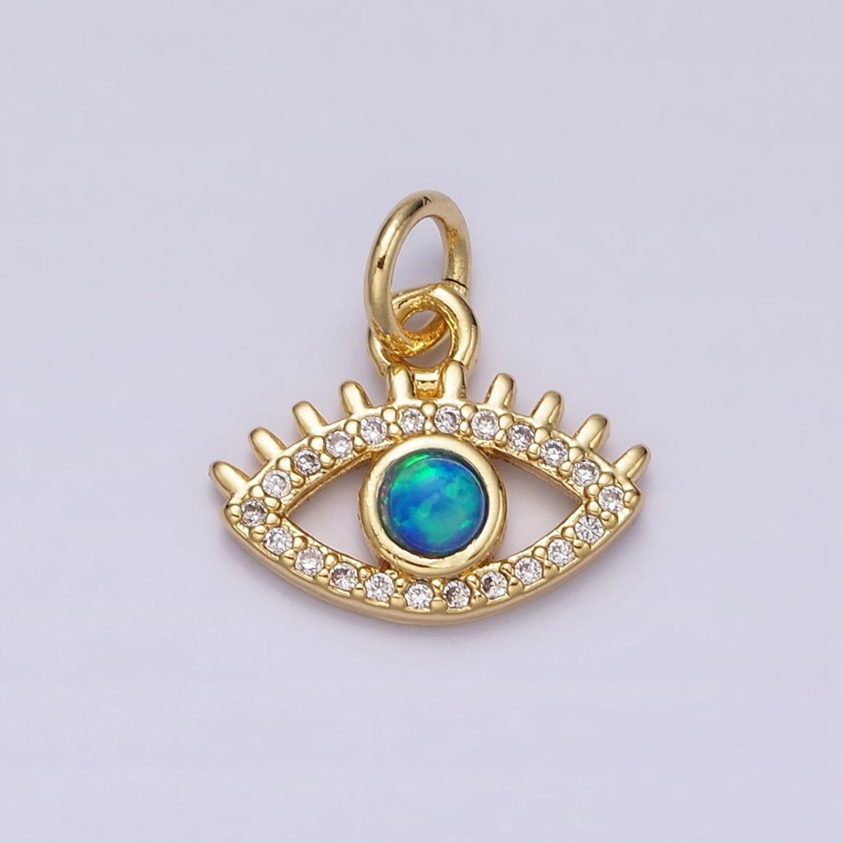 14K Gold Filled Blue Opal Micro Paved Evil Eye Add On Charm | AC1529