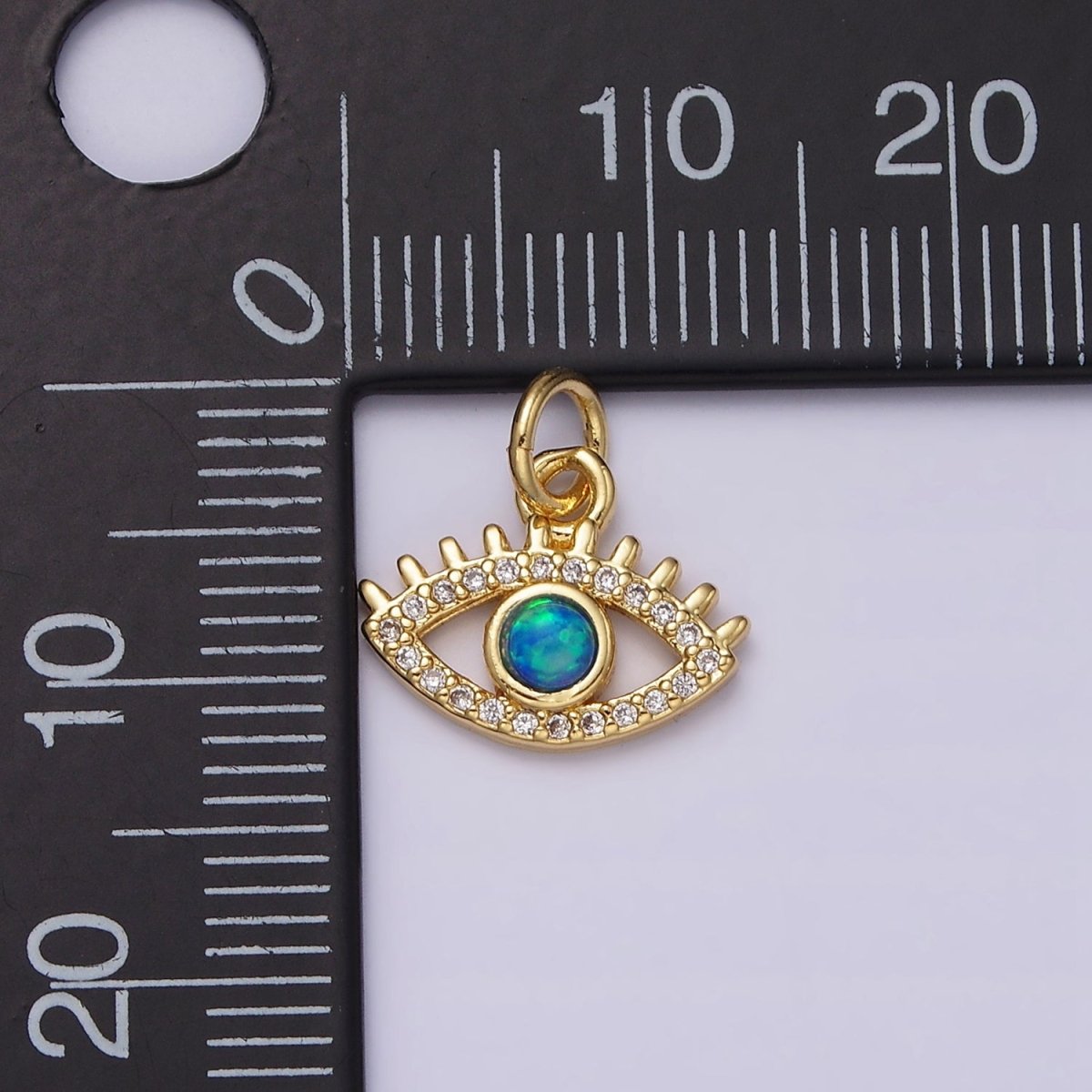 14K Gold Filled Blue Opal Micro Paved Evil Eye Add On Charm | AC1529
