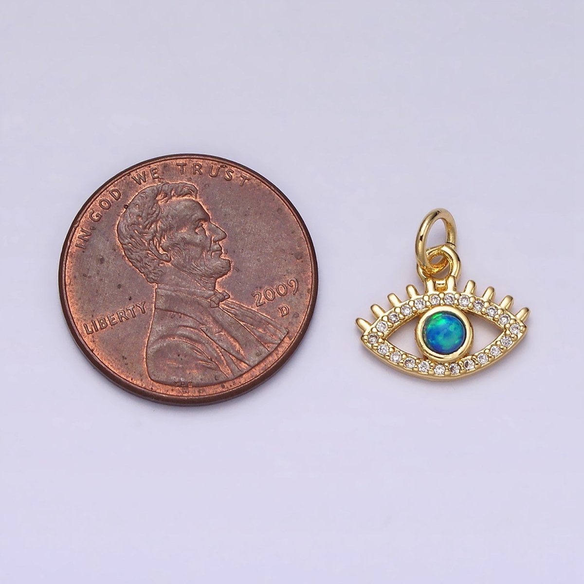 14K Gold Filled Blue Opal Micro Paved Evil Eye Add On Charm | AC1529