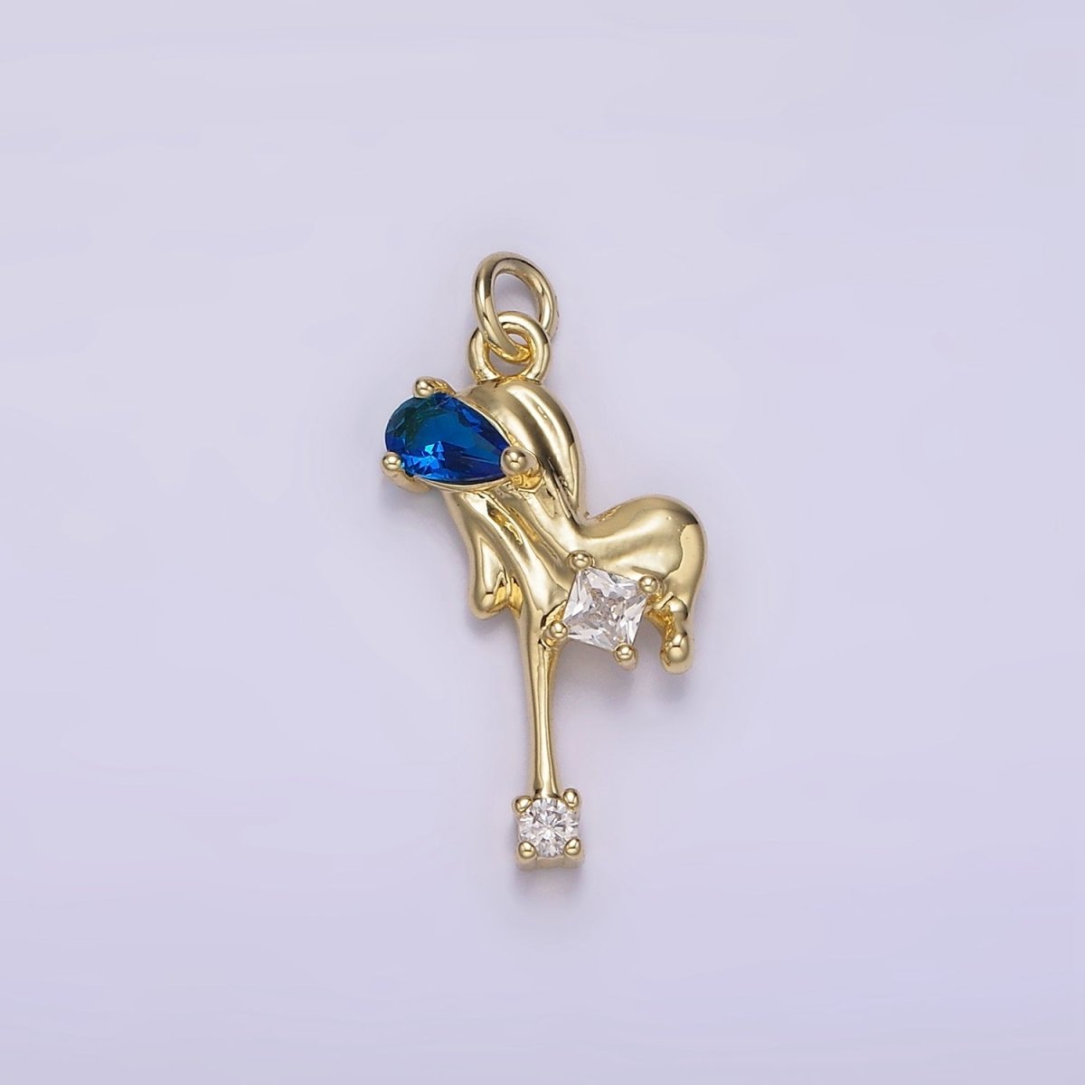 14K Gold Filled Blue, Pink, Clear Teardrop CZ Molten Drip Heart Charm | AG235 - AG237