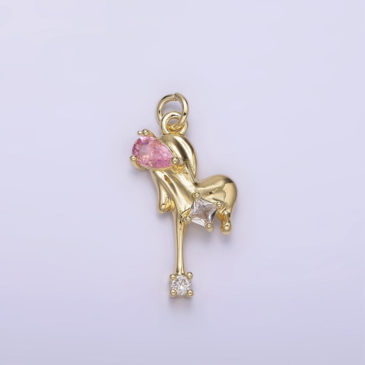 14K Gold Filled Blue, Pink, Clear Teardrop CZ Molten Drip Heart Charm | AG235 - AG237