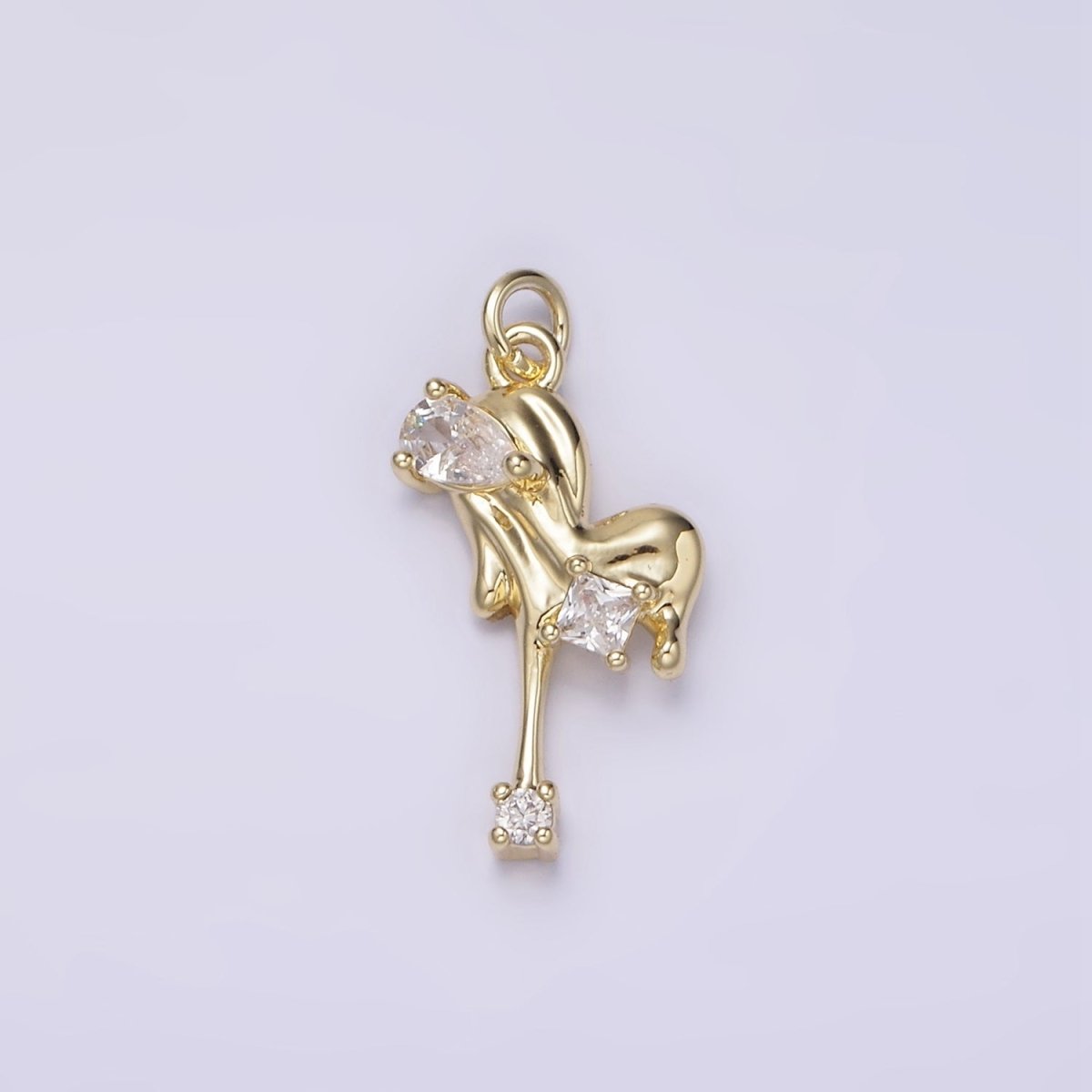 14K Gold Filled Blue, Pink, Clear Teardrop CZ Molten Drip Heart Charm | AG235 - AG237