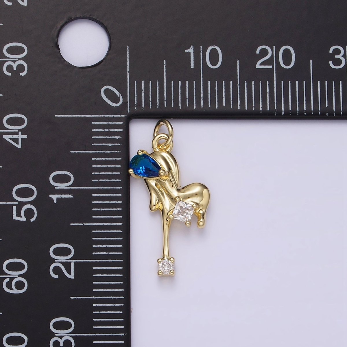 14K Gold Filled Blue, Pink, Clear Teardrop CZ Molten Drip Heart Charm | AG235 - AG237