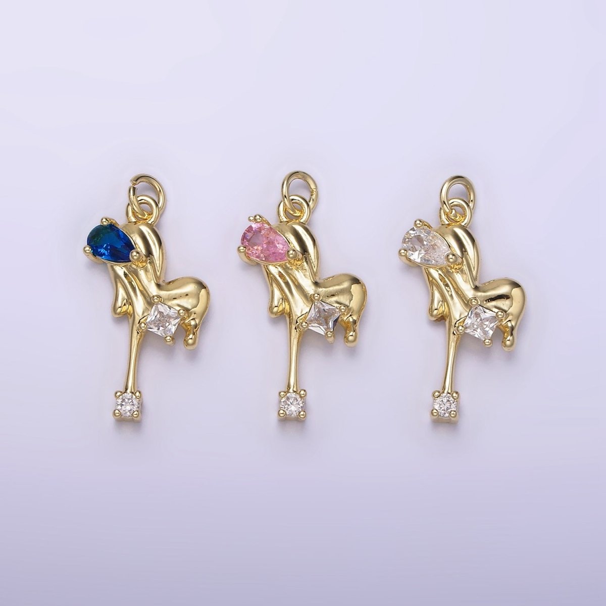 14K Gold Filled Blue, Pink, Clear Teardrop CZ Molten Drip Heart Charm | AG235 - AG237
