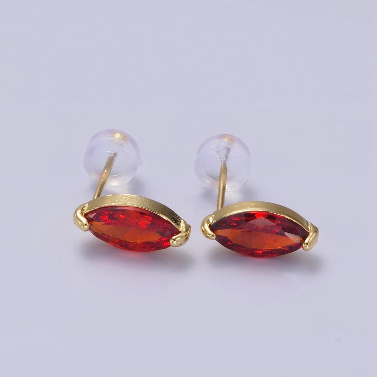 14K Gold Filled Blue, Purple, Olive, White, Green, Clear, Red, Fuchsia, Vermilion, Yellow Marquise Stud Earrings | AE695 - AE704