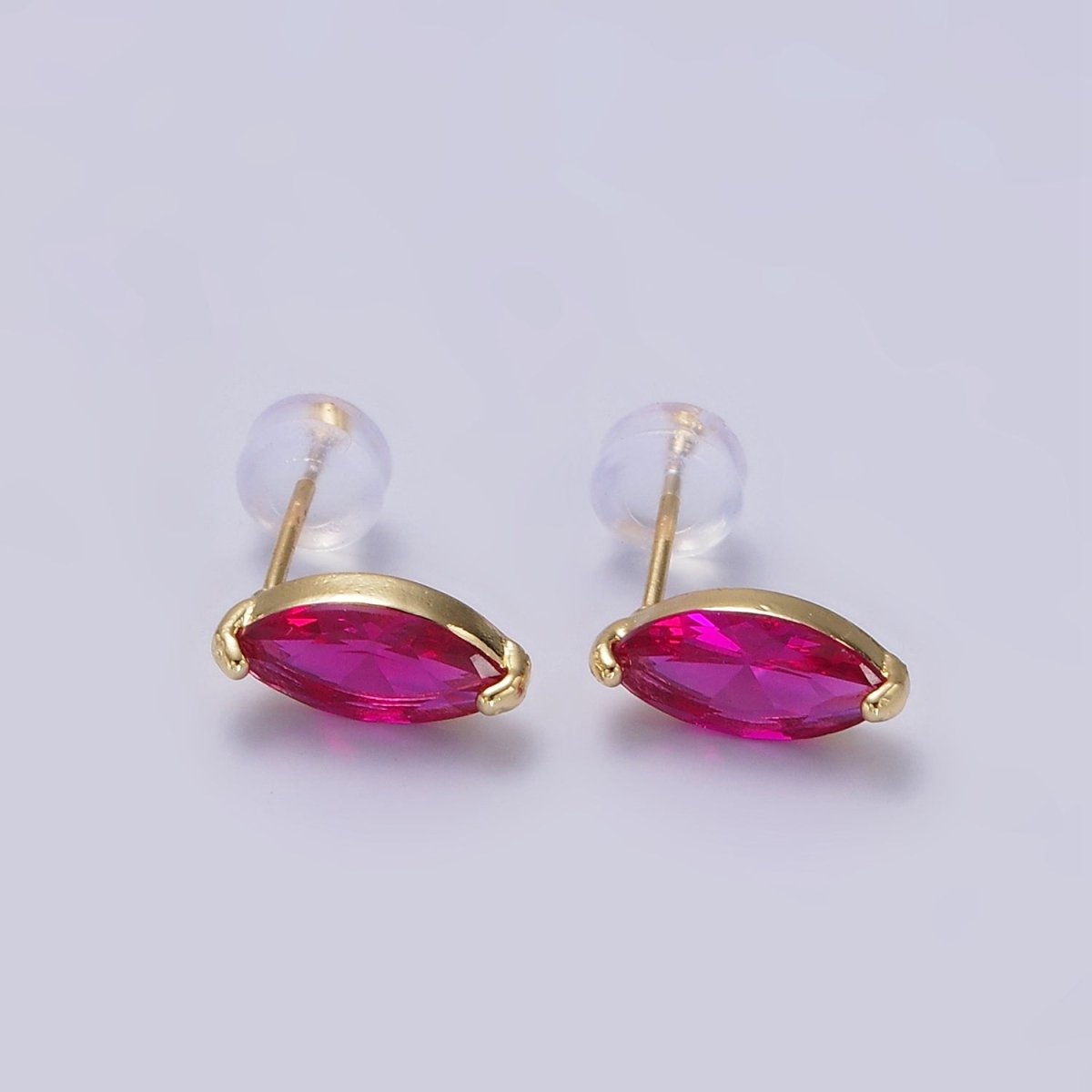 14K Gold Filled Blue, Purple, Olive, White, Green, Clear, Red, Fuchsia, Vermilion, Yellow Marquise Stud Earrings | AE695 - AE704