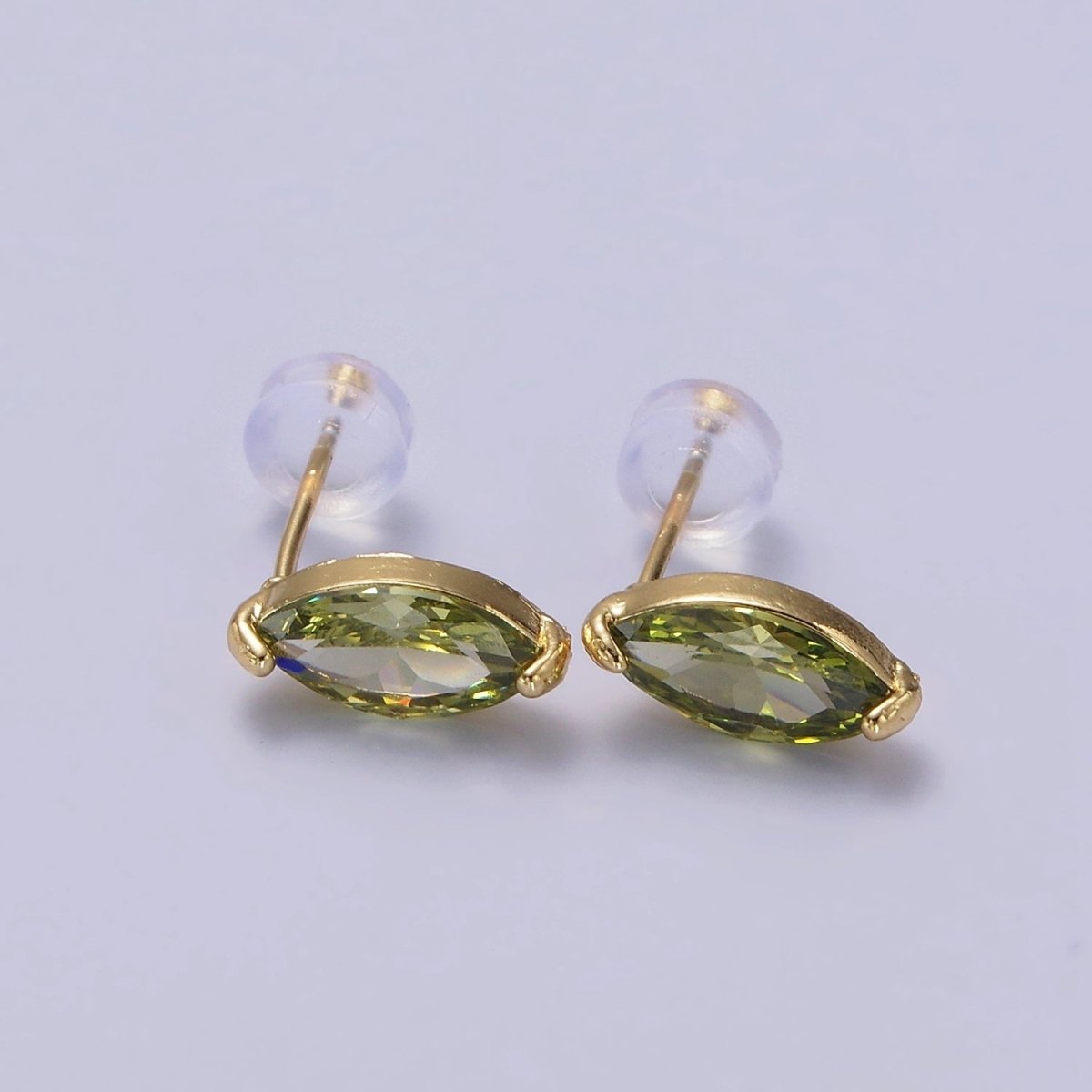 14K Gold Filled Blue, Purple, Olive, White, Green, Clear, Red, Fuchsia, Vermilion, Yellow Marquise Stud Earrings | AE695 - AE704