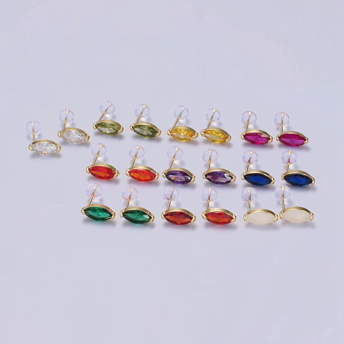 14K Gold Filled Blue, Purple, Olive, White, Green, Clear, Red, Fuchsia, Vermilion, Yellow Marquise Stud Earrings | AE695 - AE704