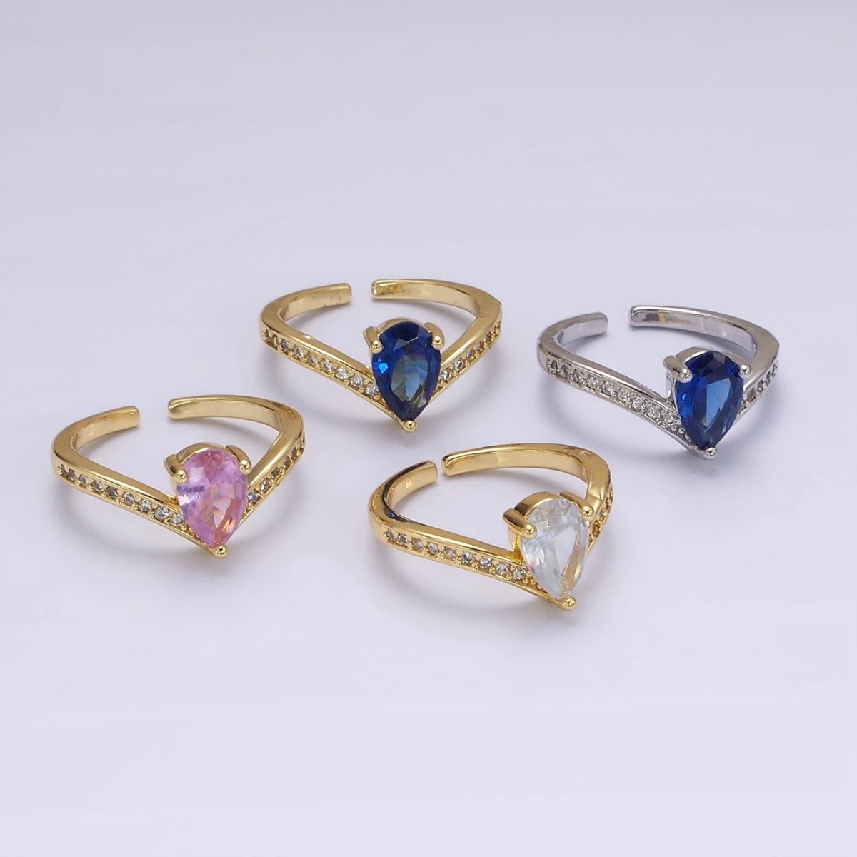 14K Gold Filled Blue Teardrop Micro Paved Chevron Ring in Gold & Silver | O1033