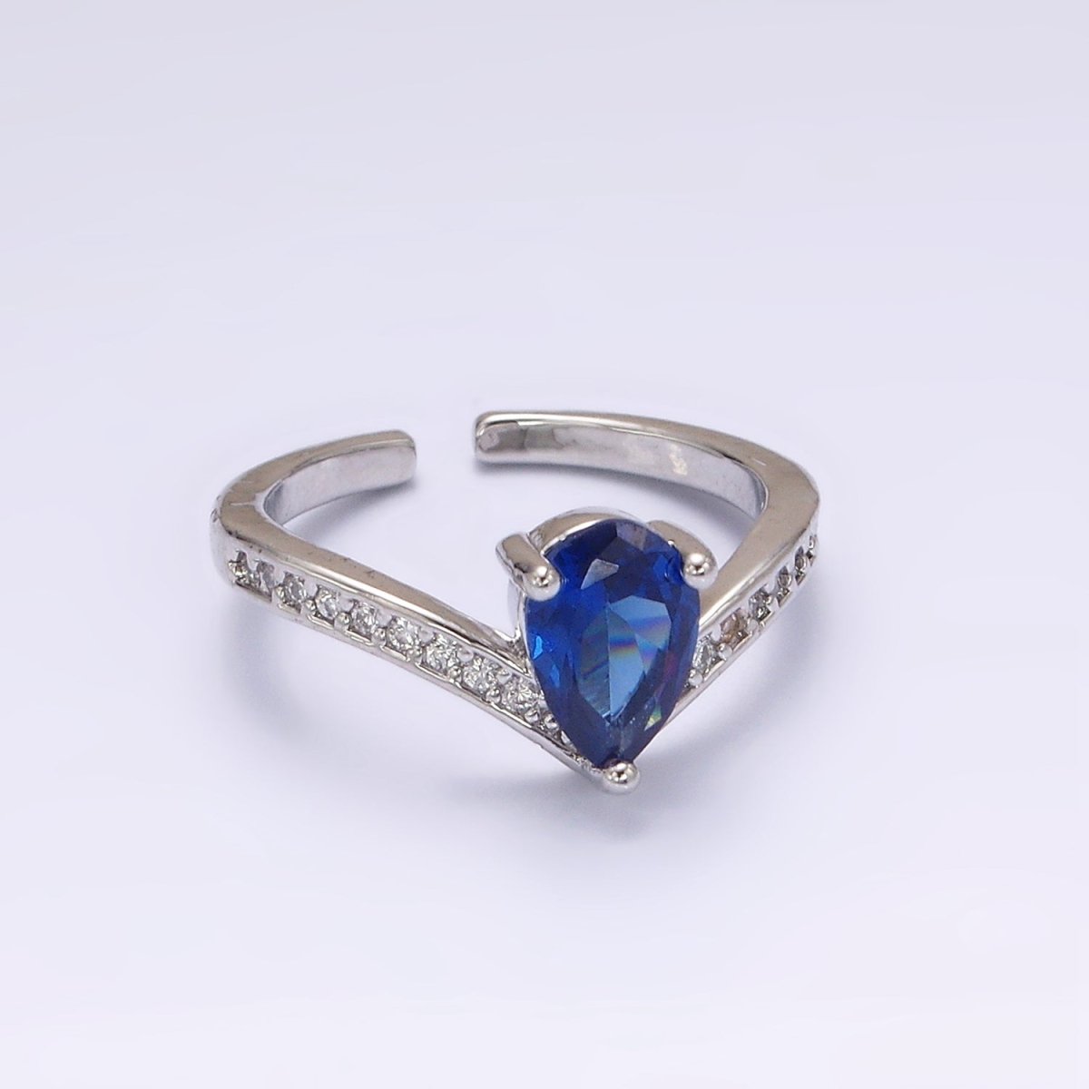 14K Gold Filled Blue Teardrop Micro Paved Chevron Ring in Gold & Silver | O1033
