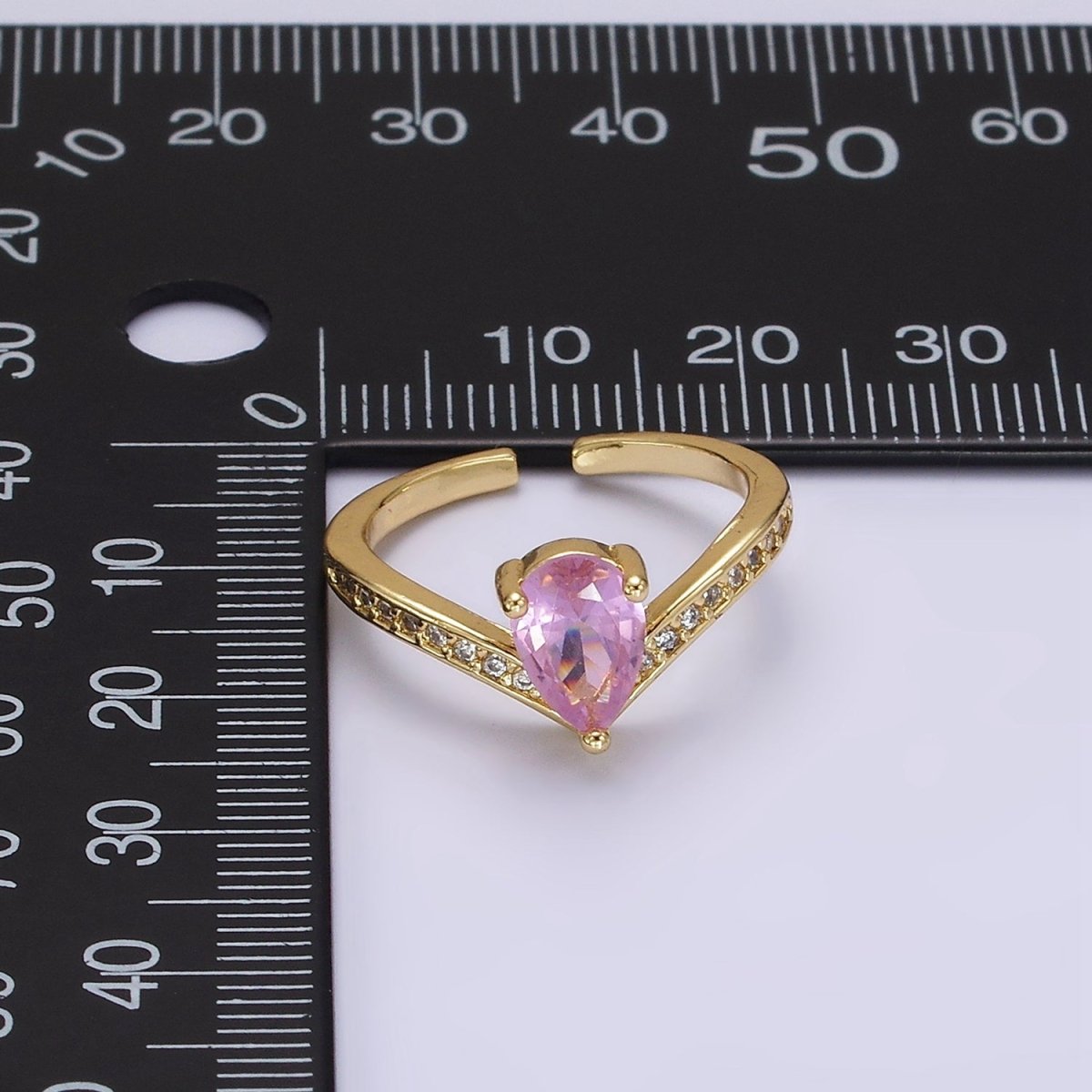 14K Gold Filled Blue Teardrop Micro Paved Chevron Ring in Gold & Silver | O1033