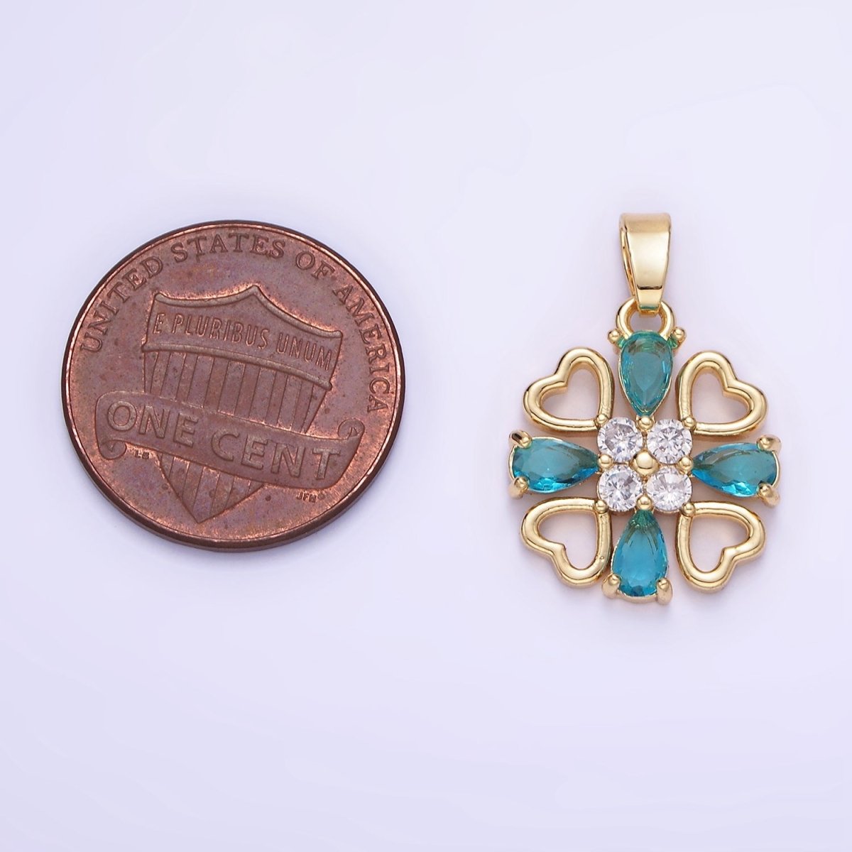 14K Gold Filled Blue Teardrop Open Heart Geometric Pendant | AA1184