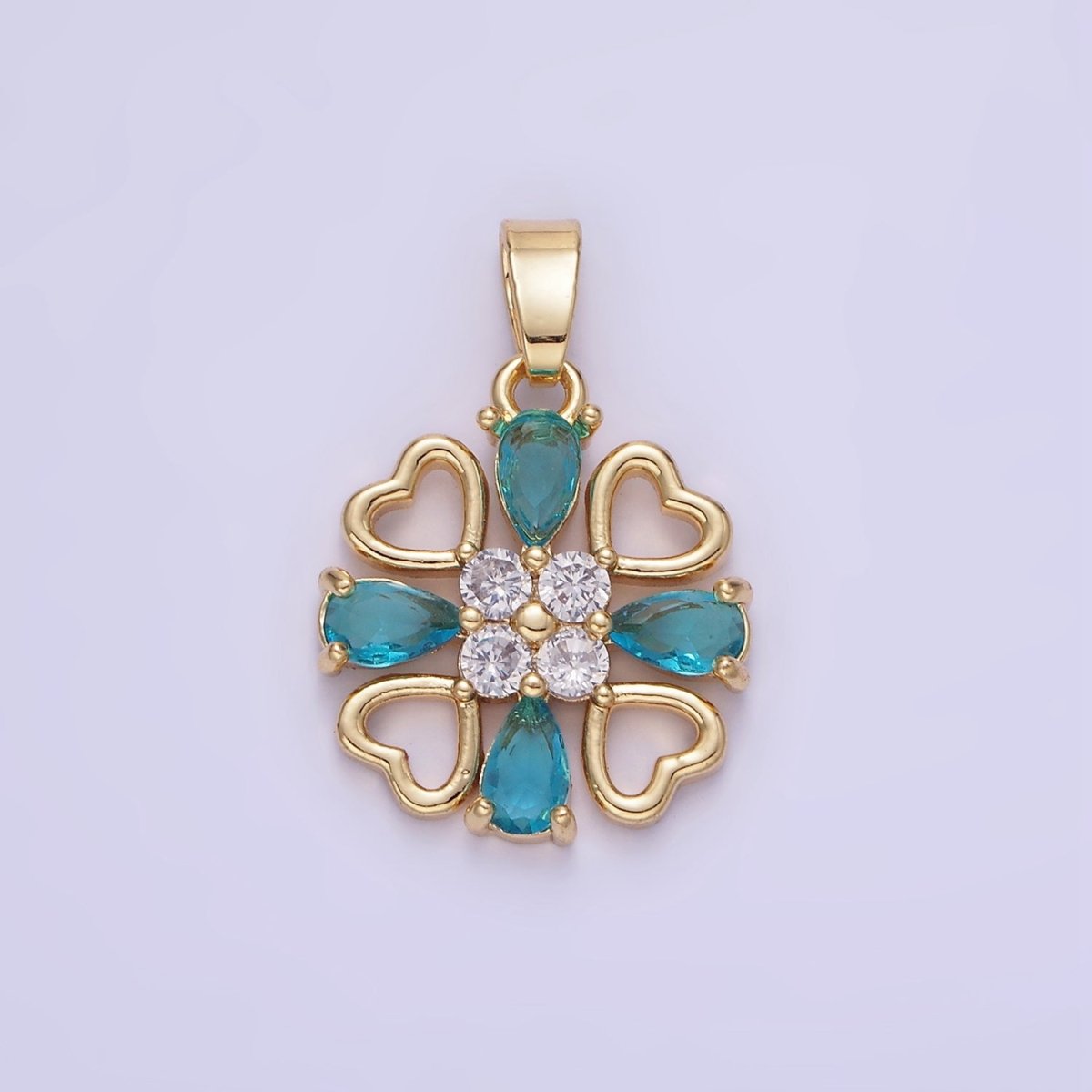 14K Gold Filled Blue Teardrop Open Heart Geometric Pendant | AA1184