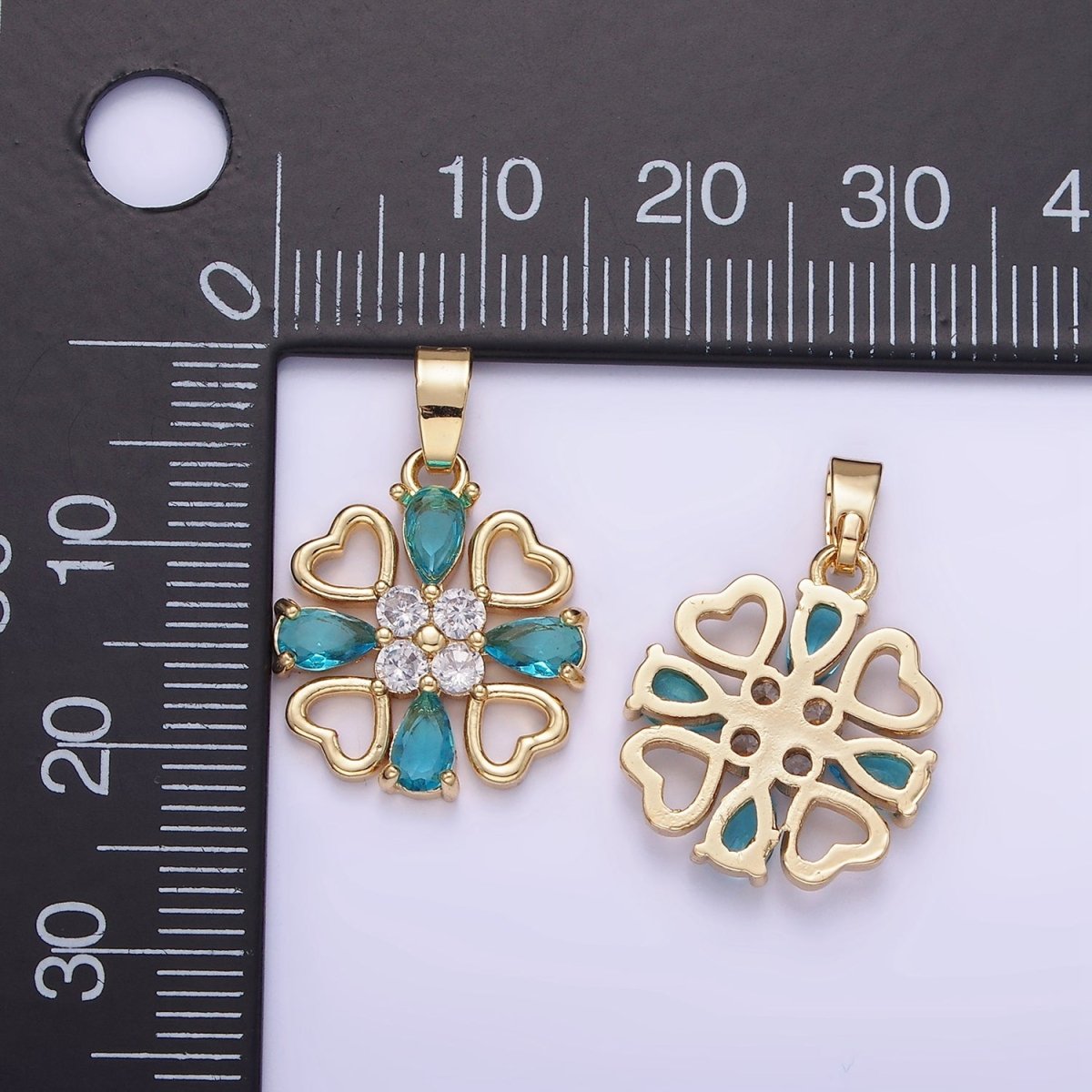 14K Gold Filled Blue Teardrop Open Heart Geometric Pendant | AA1184