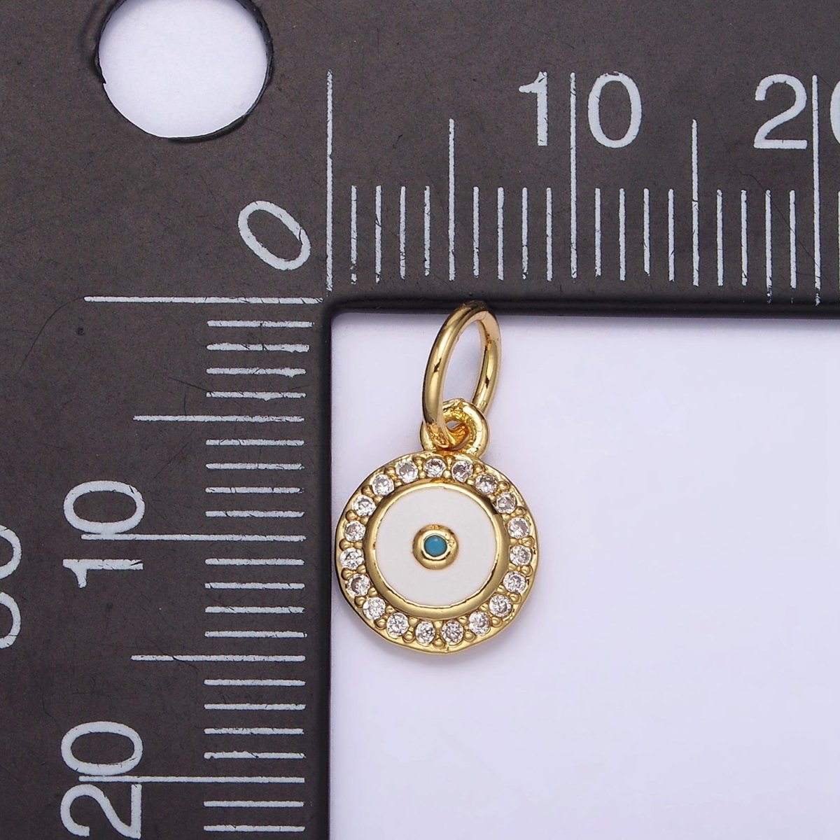 14K Gold Filled Blue White Enamel Evil Eye Clear Micro Paved CZ Round Add-On Charm | N985