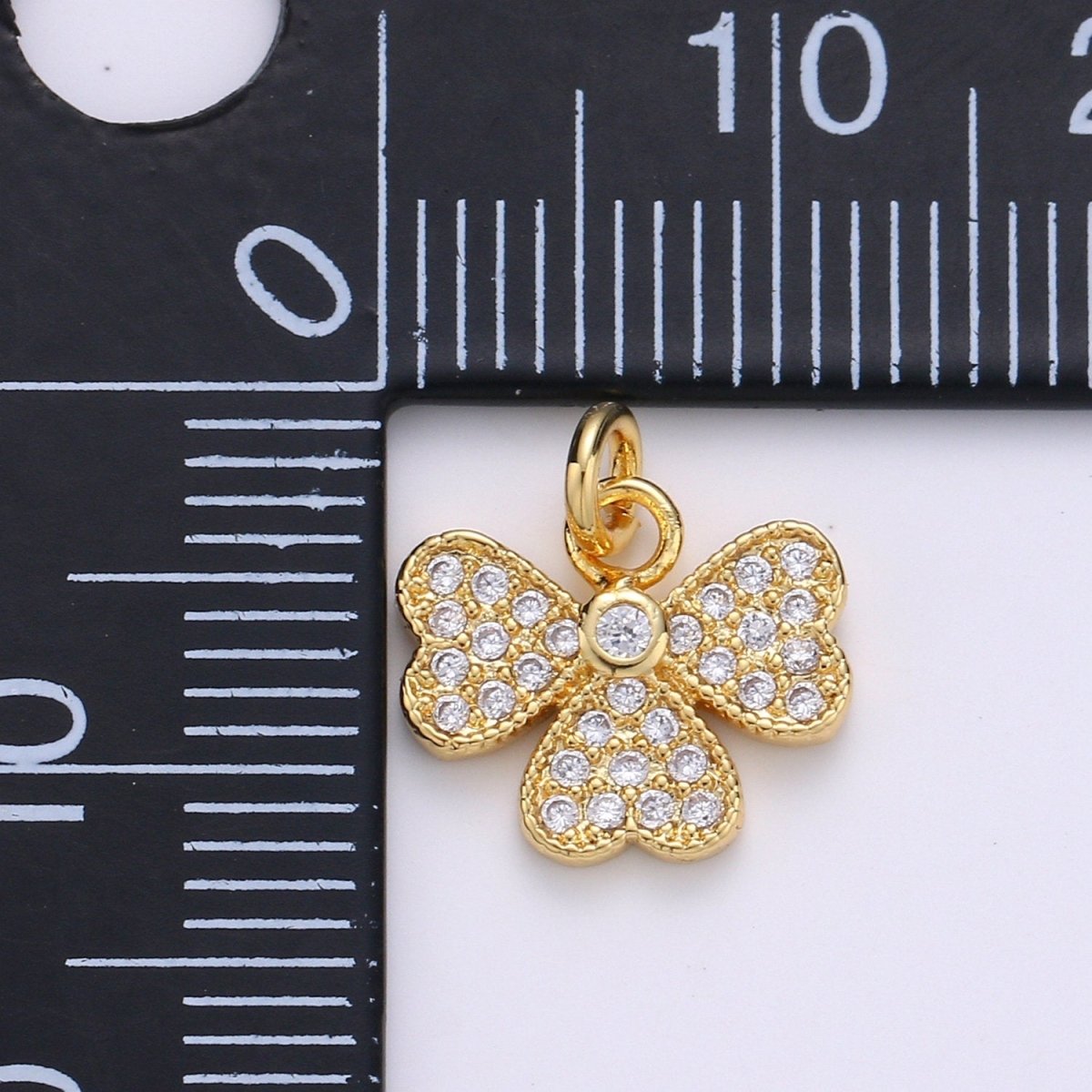 14k Gold Filled Bow Charm Micro Pave Ribbon Charm, Clear Cubic Charms, CZ Gold Mini Charm, Dainty Minimalist Jewelry Supply D-710