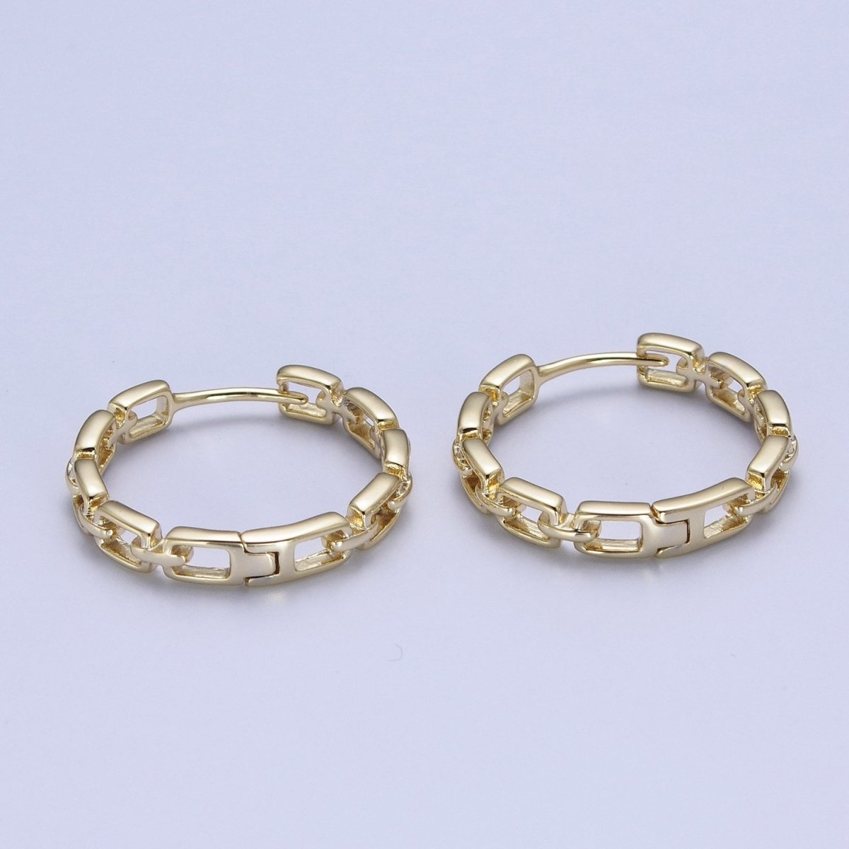14K Gold Filled Boxy Geometric Cable Chain Link Huggie Hoop Earrings | AD-013
