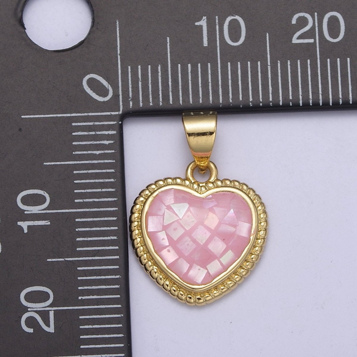 14K Gold Filled Braided Pink Heart Opal Shell Pendant H-223