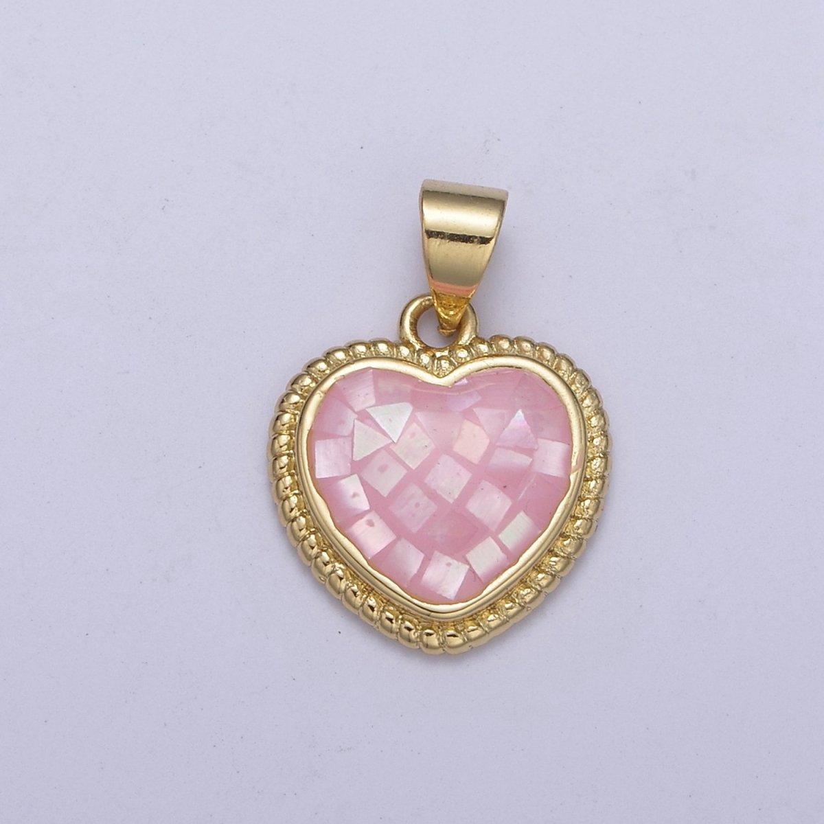 14K Gold Filled Braided Pink Heart Opal Shell Pendant H-223