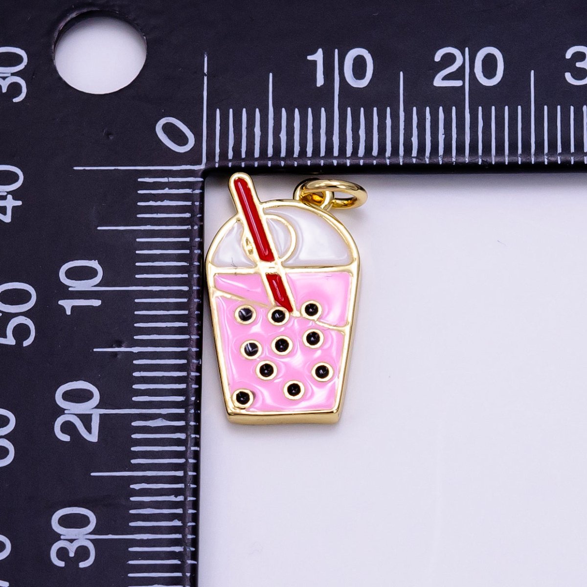14K Gold Filled Bubble Boba Drink Pink Enamel Charm | AG755