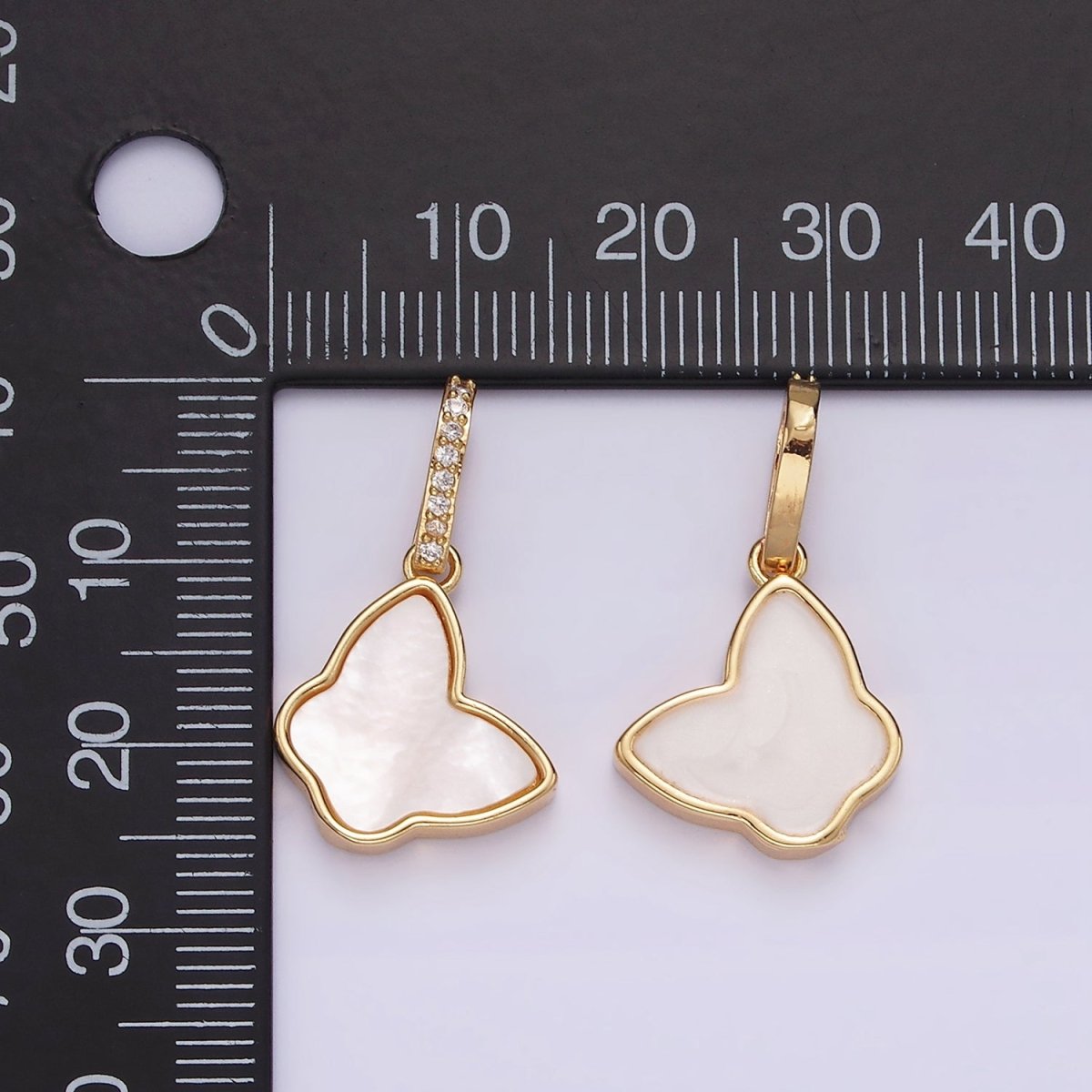 14K Gold Filled Butterfly Shell Pearl Micro Paved CZ Bail Pendant | AH054
