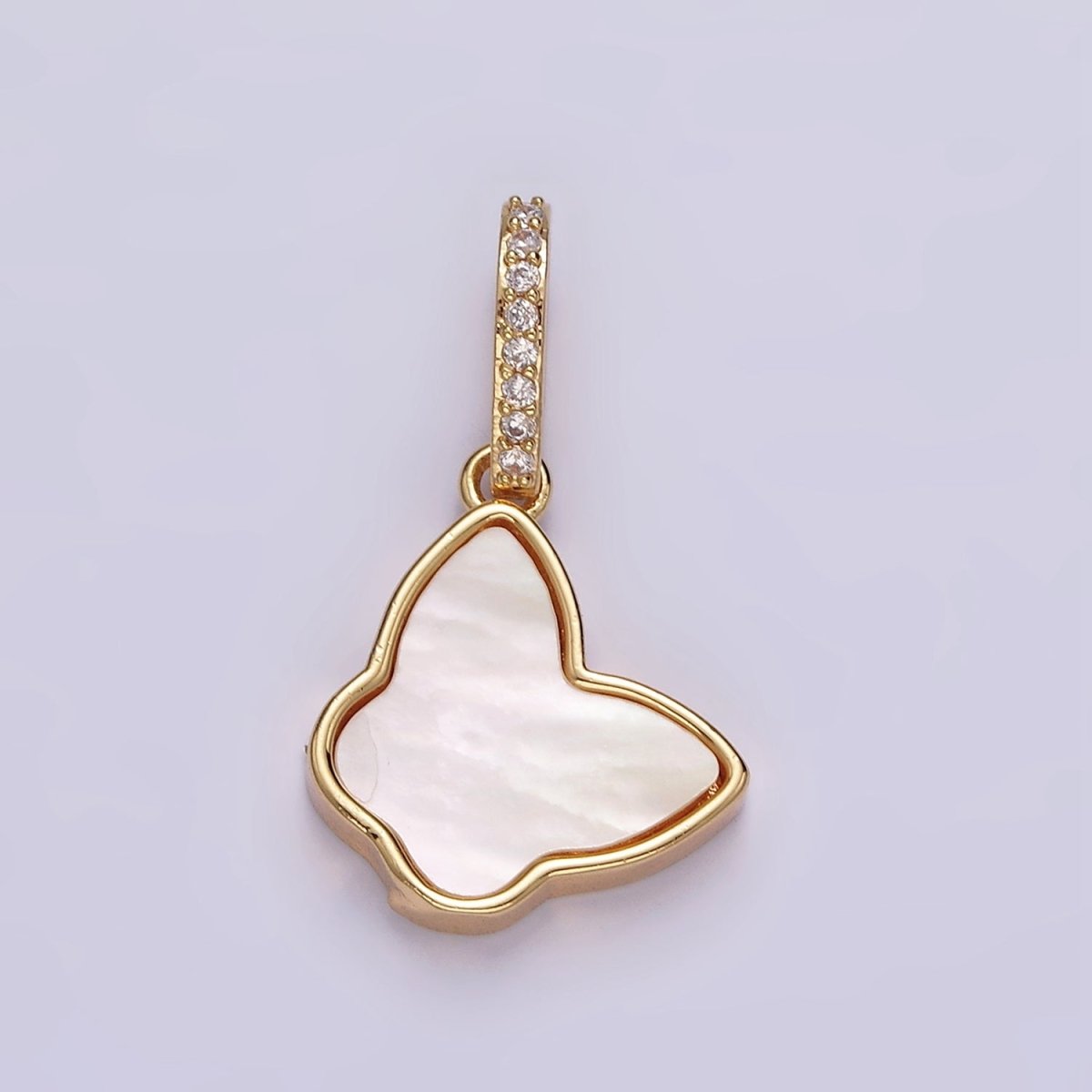 14K Gold Filled Butterfly Shell Pearl Micro Paved CZ Bail Pendant | AH054