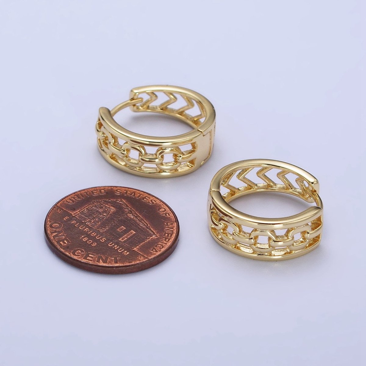 14K Gold Filled Cable Link Arrow 17.5mm Geometric Hoop Earrings | AB239