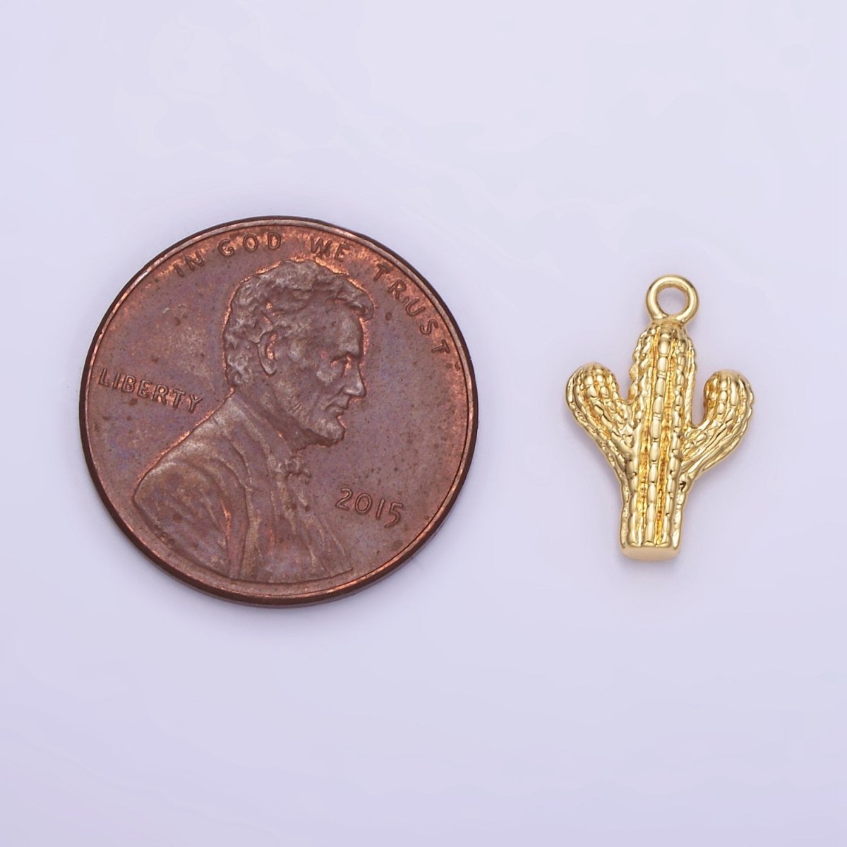 14K Gold Filled Cactus Plant Nature Textured Charm in Gold & Silver | W532