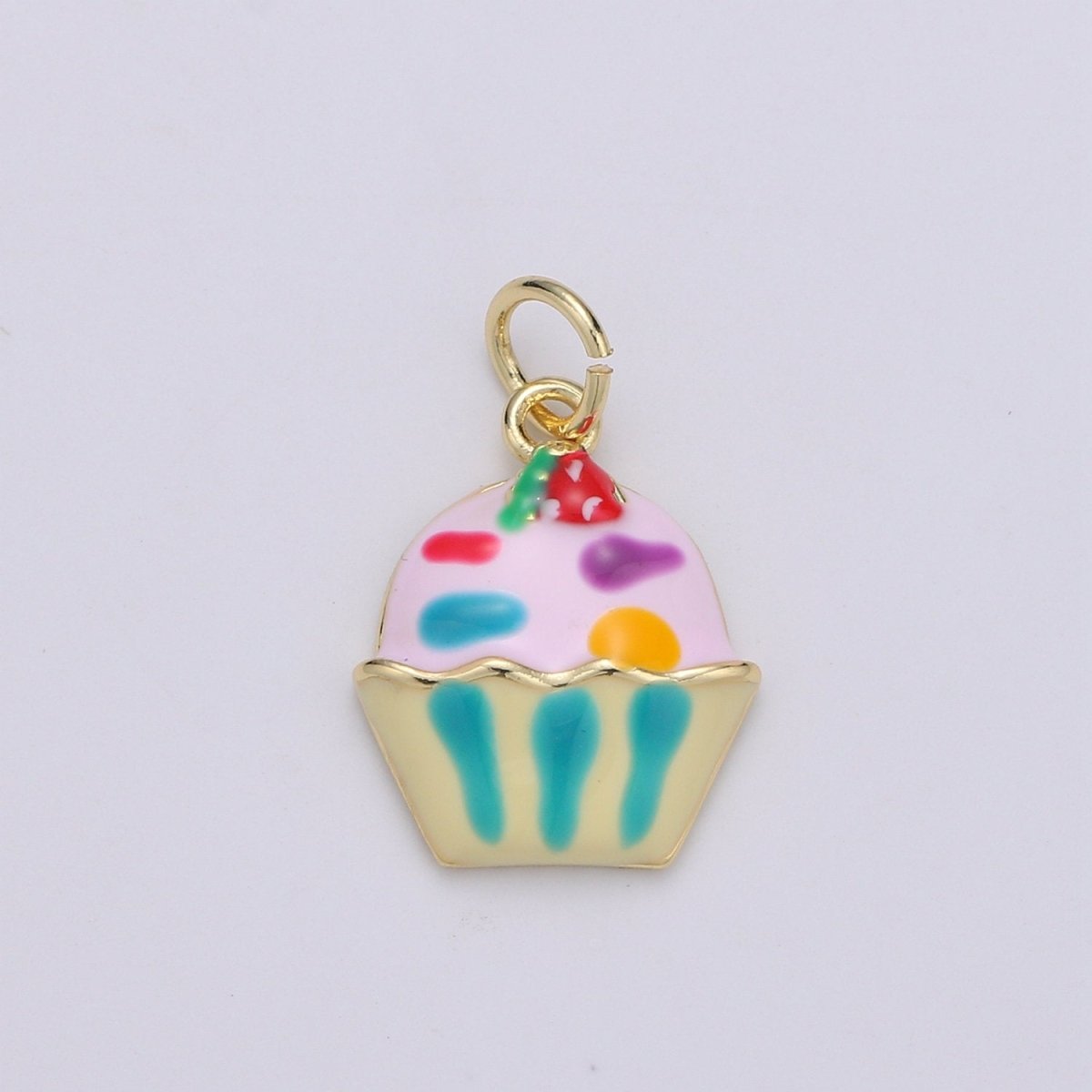 14K Gold Filled Cake cupcake charm for Bracelet Necklace Earring Charm. Dainty Cupcake charm Enamel Jewelry for Kids D-751