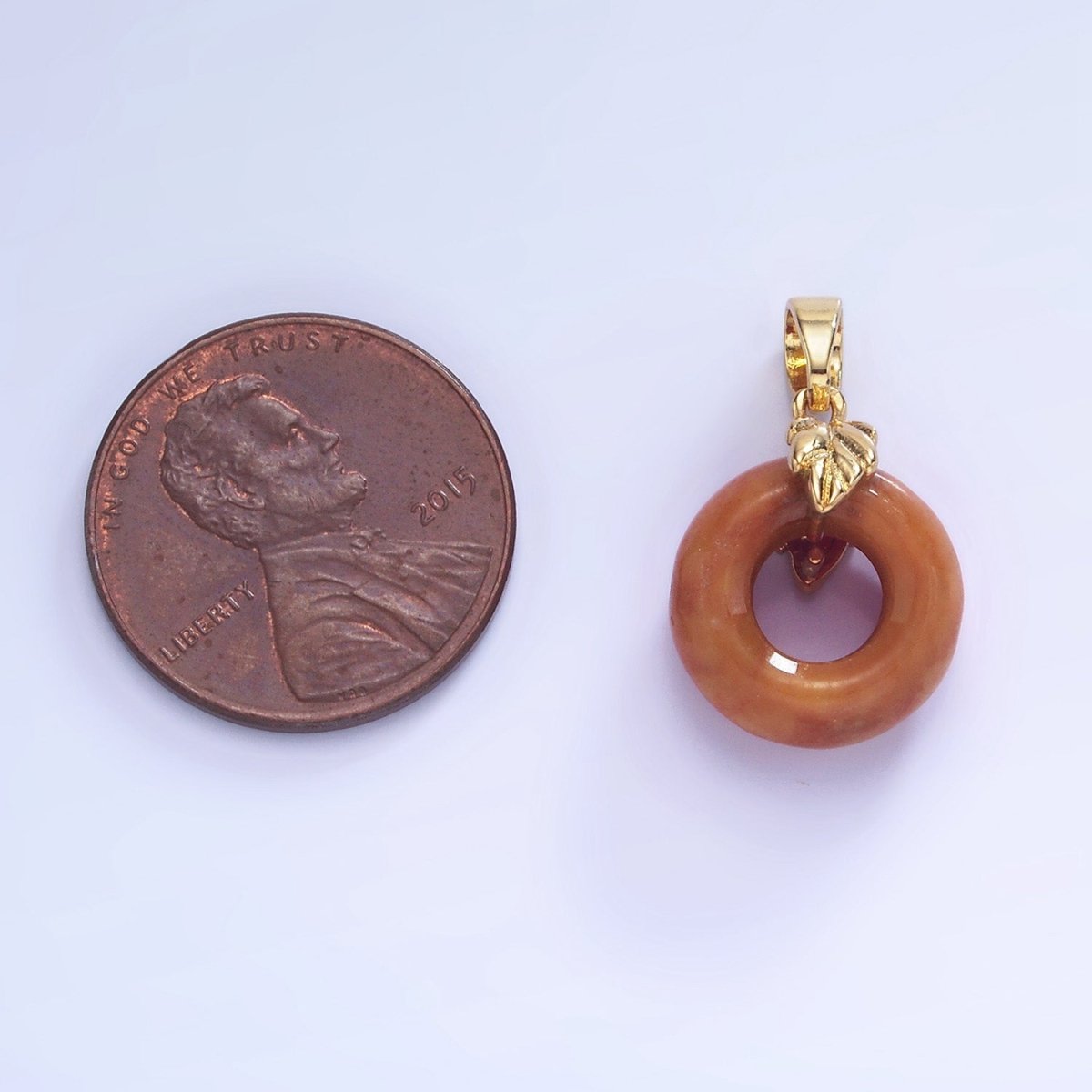 14K Gold Filled Carnelian Donut Open Round Leaf Pendant | AA1243