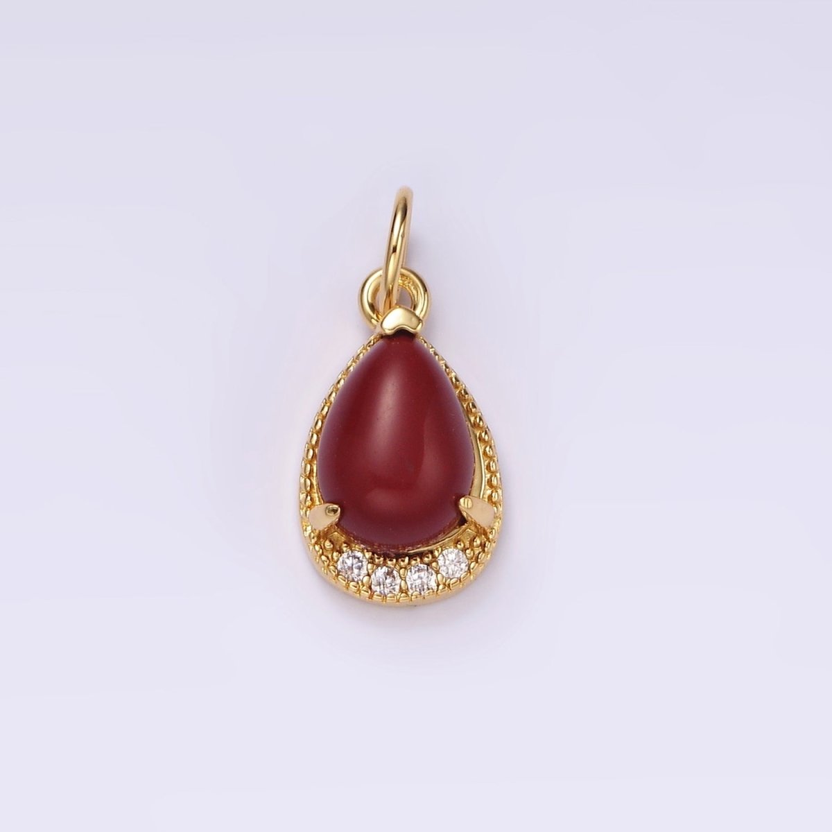 14K Gold Filled Carnelian, Topaz, Aventurine, Tiger Eye, Amethyst Teardrop Micro Paved Charm | AG481 - AG485