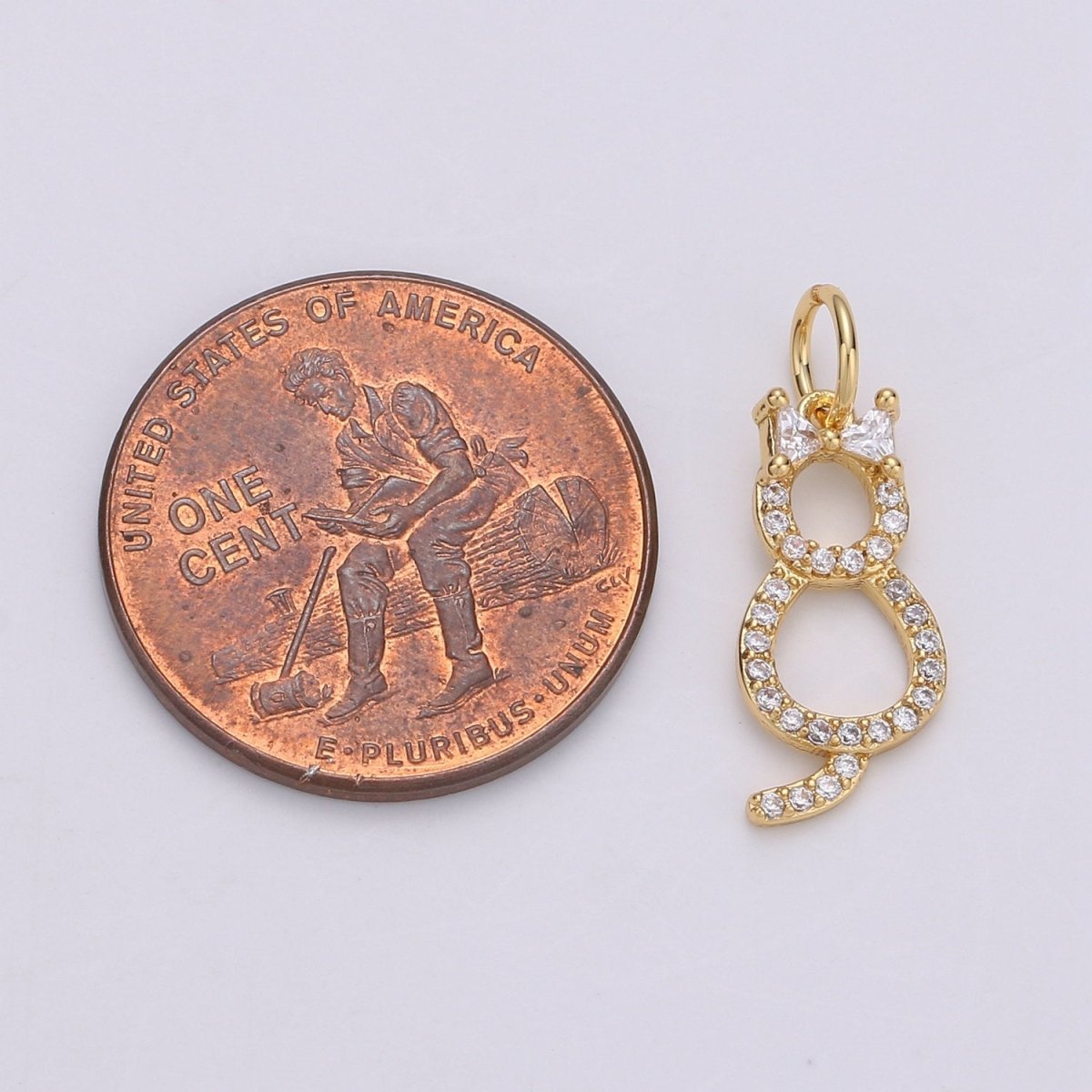 14k Gold Filled Cat charms, Cubic Cat pendant, Micro Pave pendant, Cute Kawaii necklace cz charms, Cubic zirconia Animal Jewelry, D-689