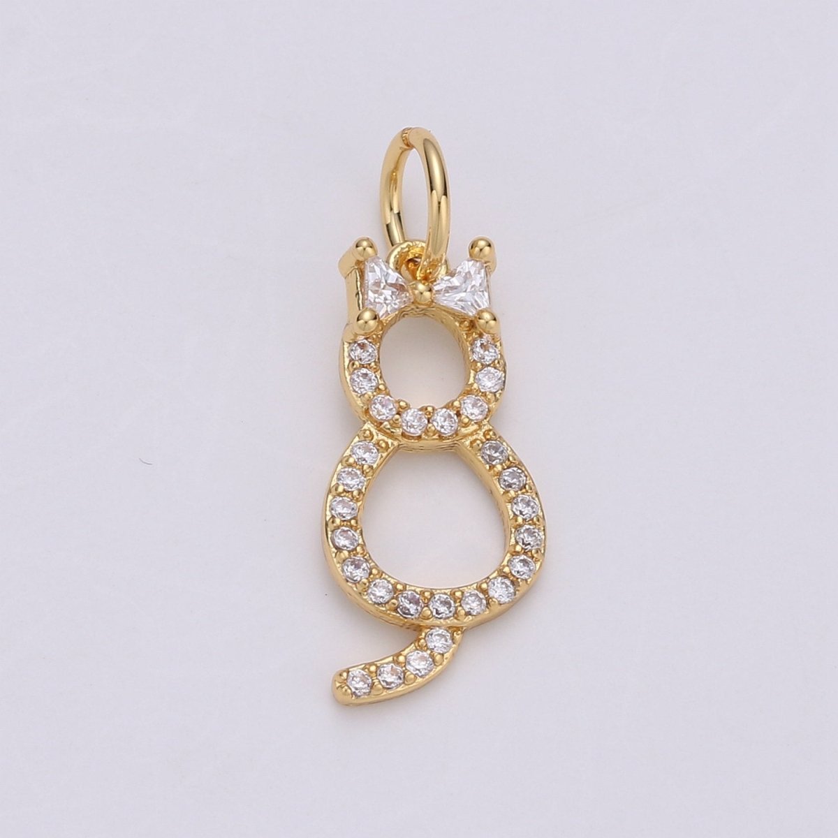 14k Gold Filled Cat charms, Cubic Cat pendant, Micro Pave pendant, Cute Kawaii necklace cz charms, Cubic zirconia Animal Jewelry, D-689