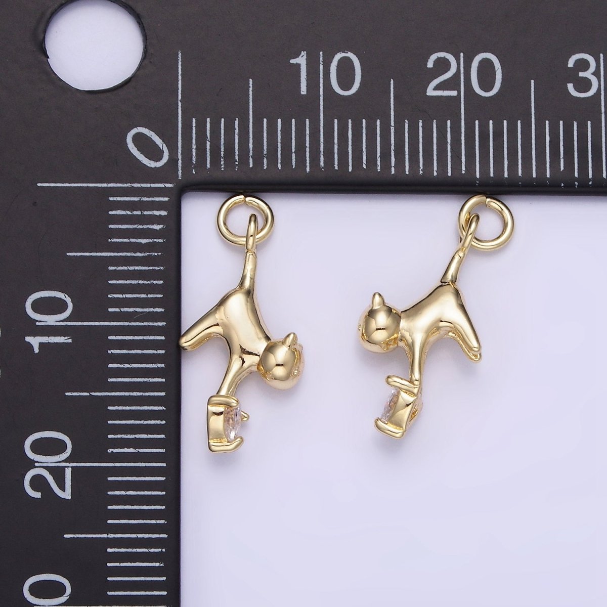 14K Gold Filled Cat Kitten Drop Heart CZ Charm | AG744