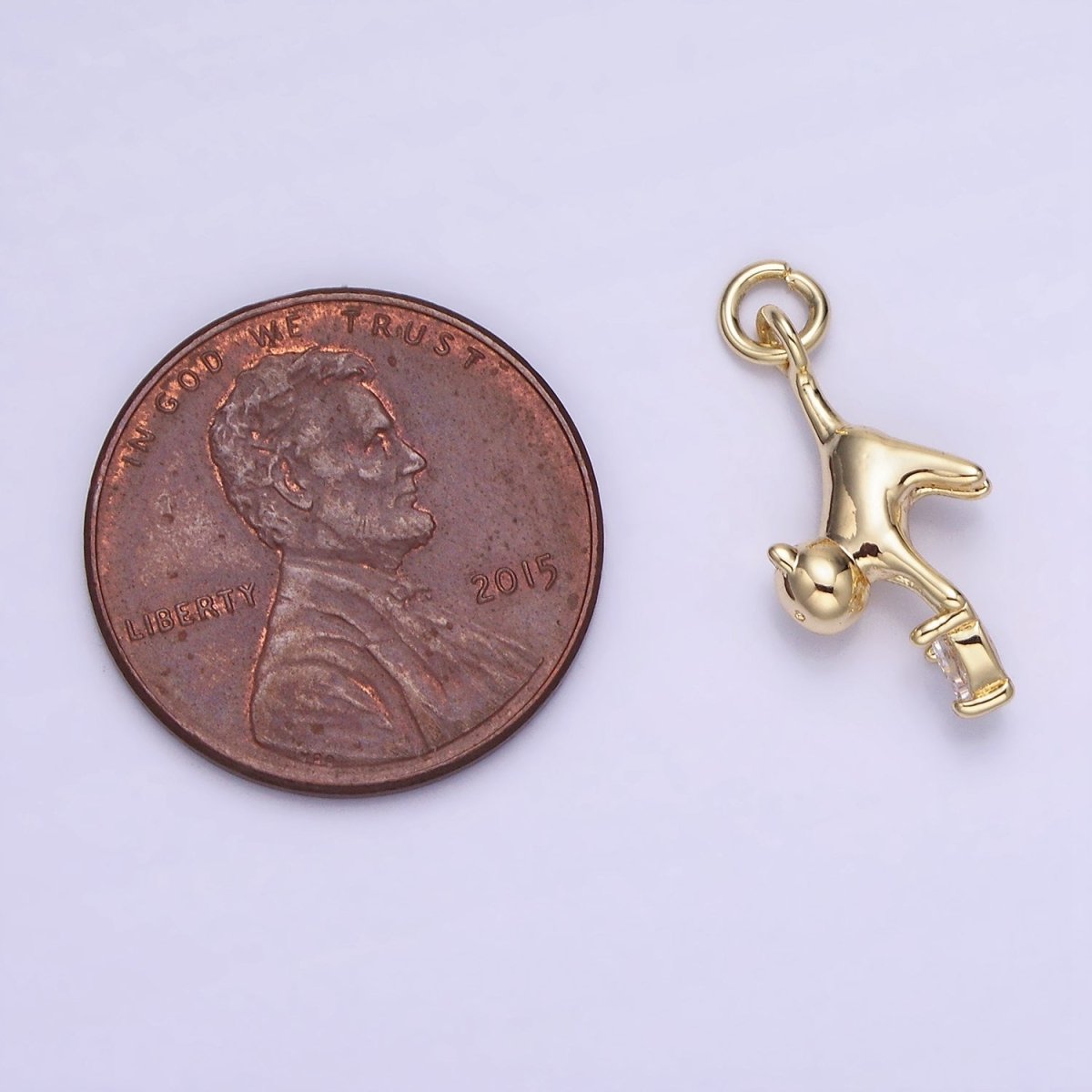 14K Gold Filled Cat Kitten Drop Heart CZ Charm | AG744