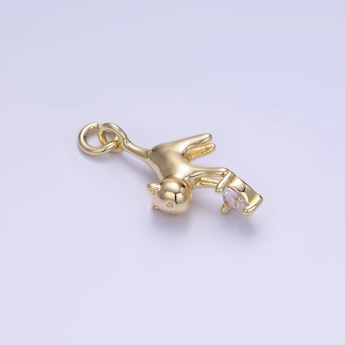 14K Gold Filled Cat Kitten Drop Heart CZ Charm | AG744