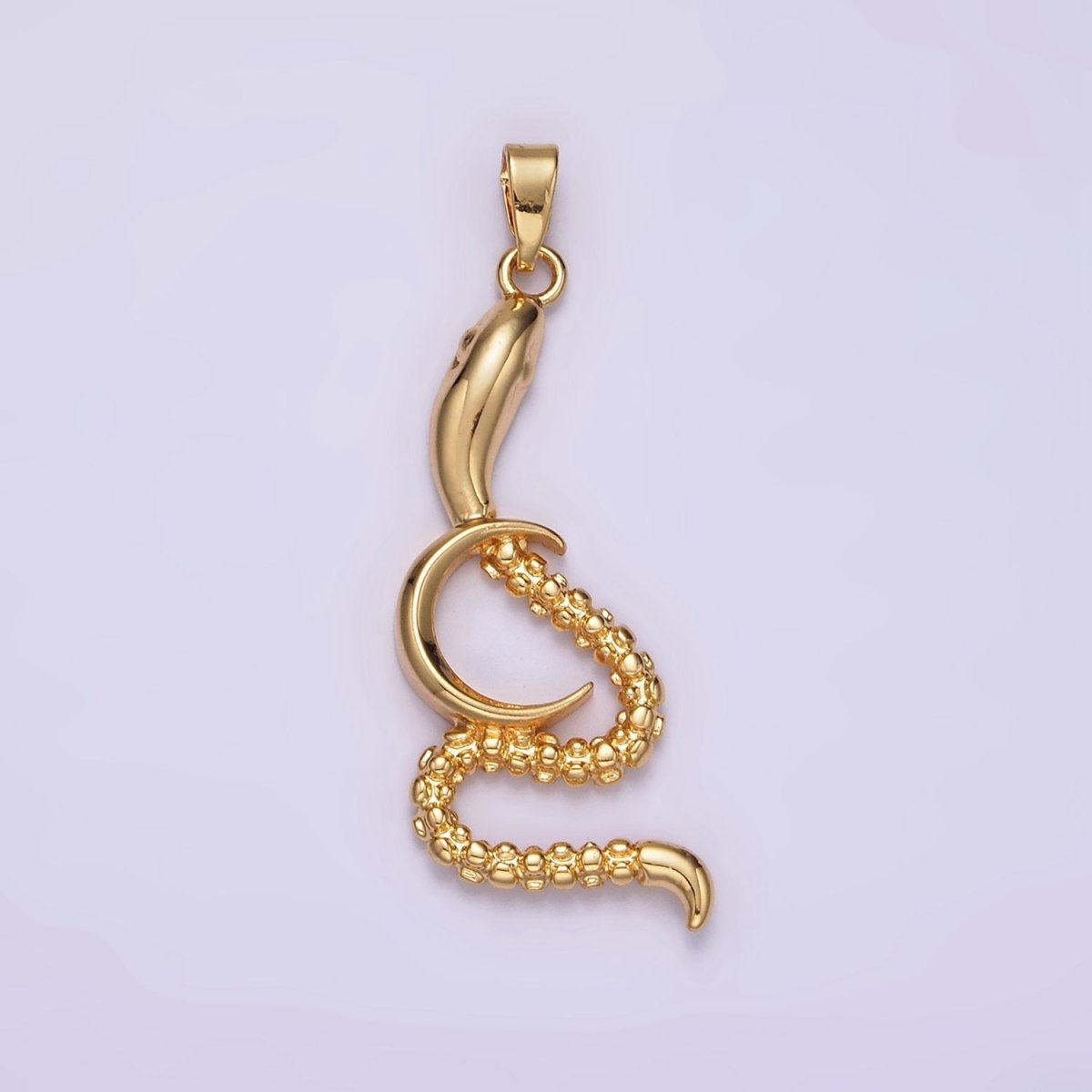 14K Gold Filled Celestial Crescent Moon Dotted Slithering Snake Animal Pendant | N1838