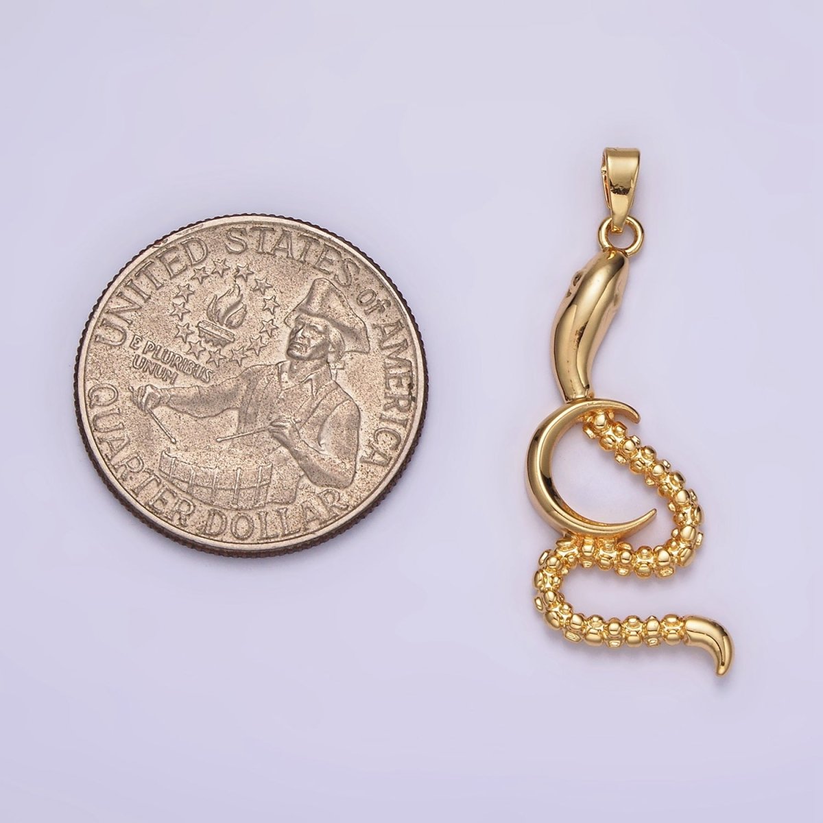 14K Gold Filled Celestial Crescent Moon Dotted Slithering Snake Animal Pendant | N1838