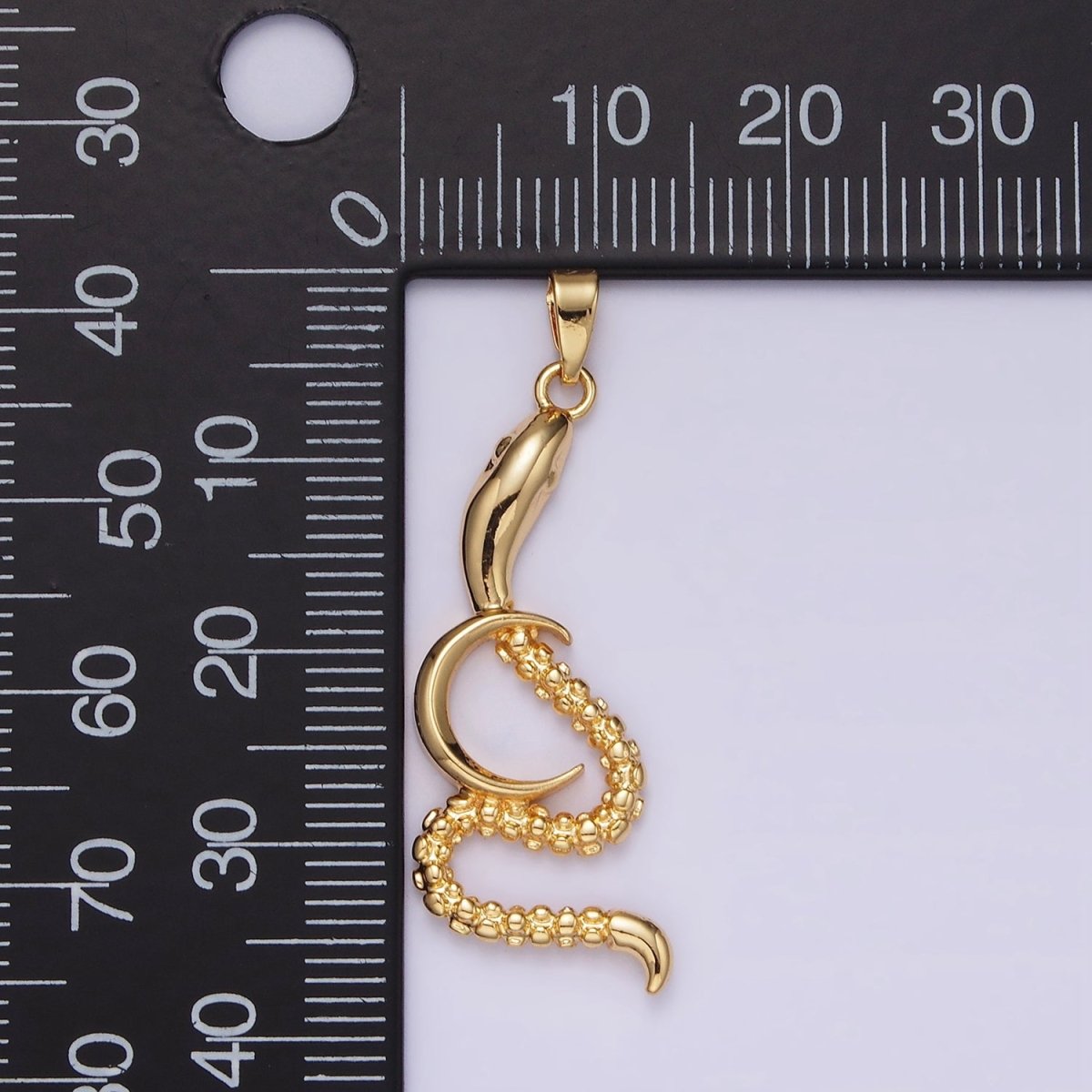 14K Gold Filled Celestial Crescent Moon Dotted Slithering Snake Animal Pendant | N1838