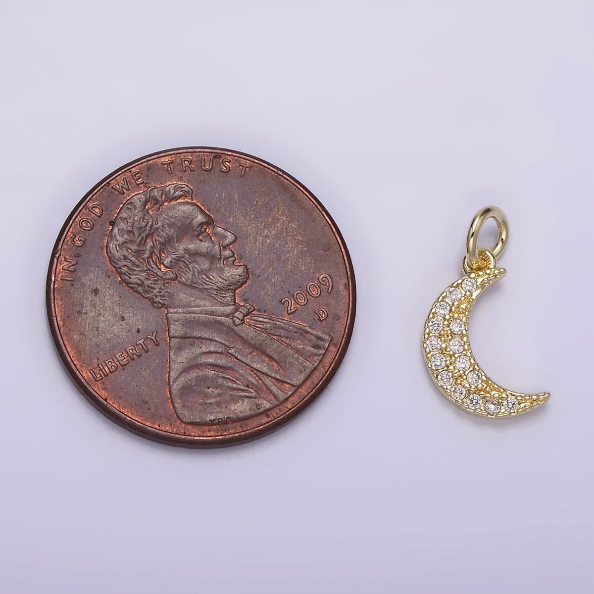 14K Gold Filled Celestial Crescent Moon Micro Paved CZ Charm | AG254
