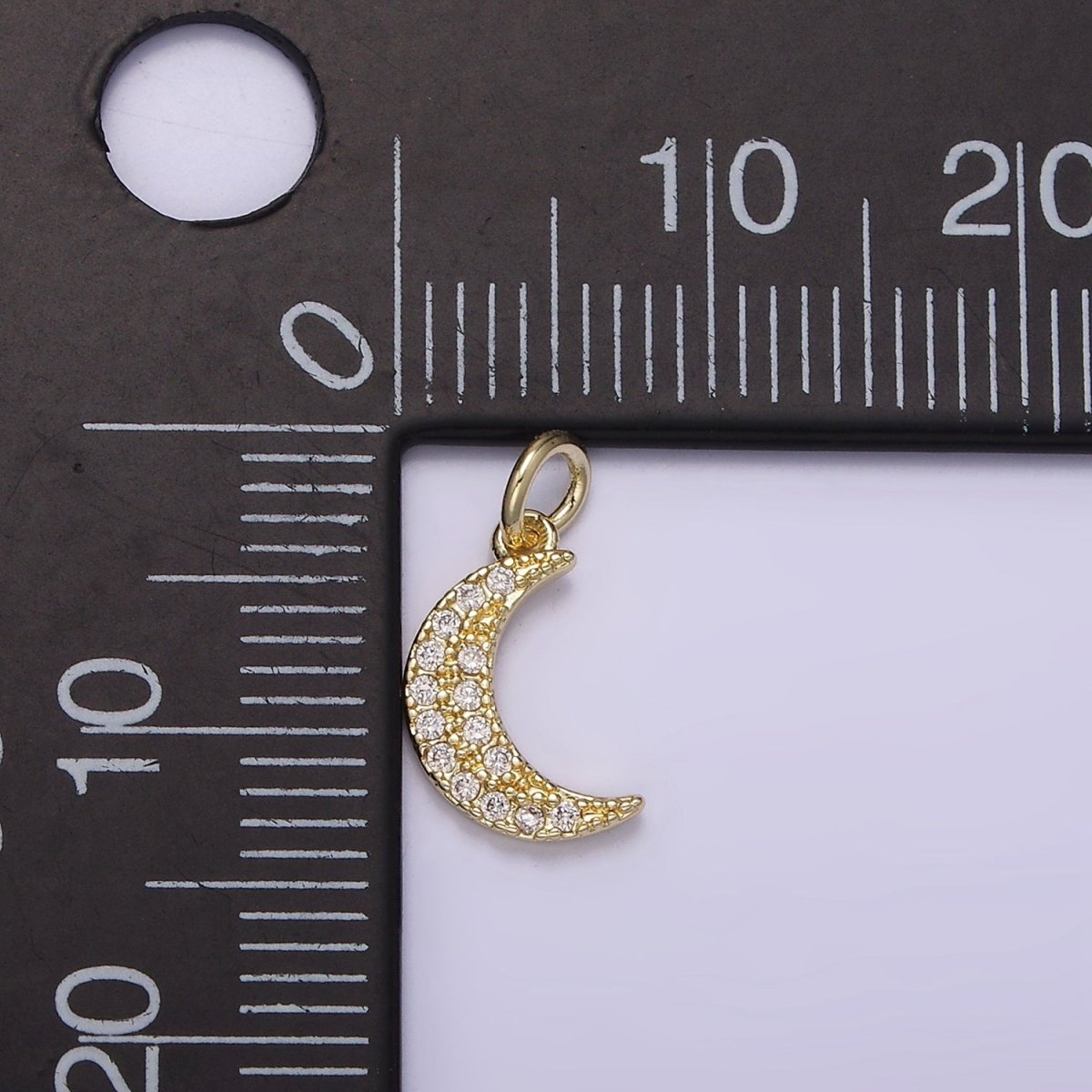 14K Gold Filled Celestial Crescent Moon Micro Paved CZ Charm | AG254