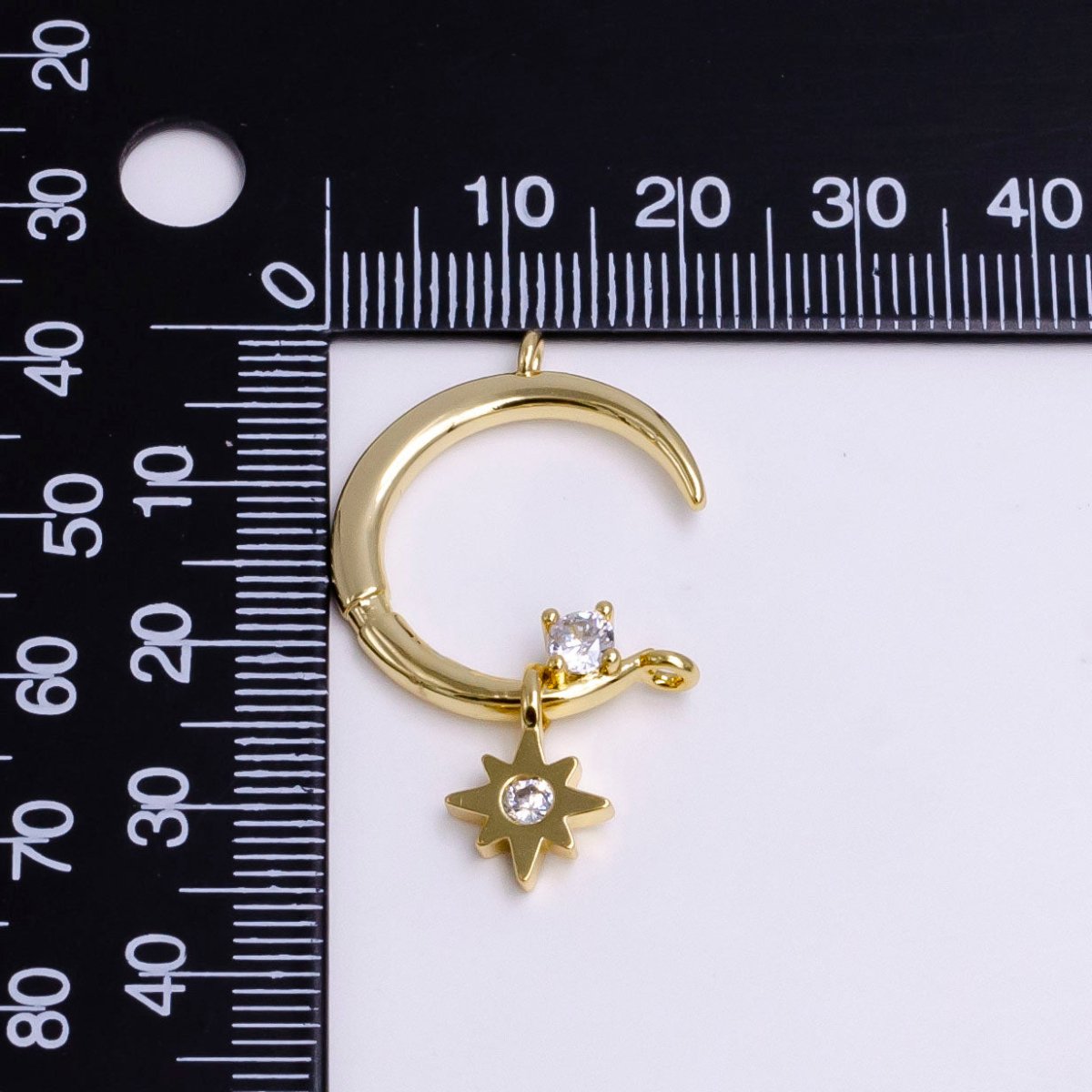 14K Gold Filled Celestial Crescent Moon Stars CZ Drop Connector | G-781
