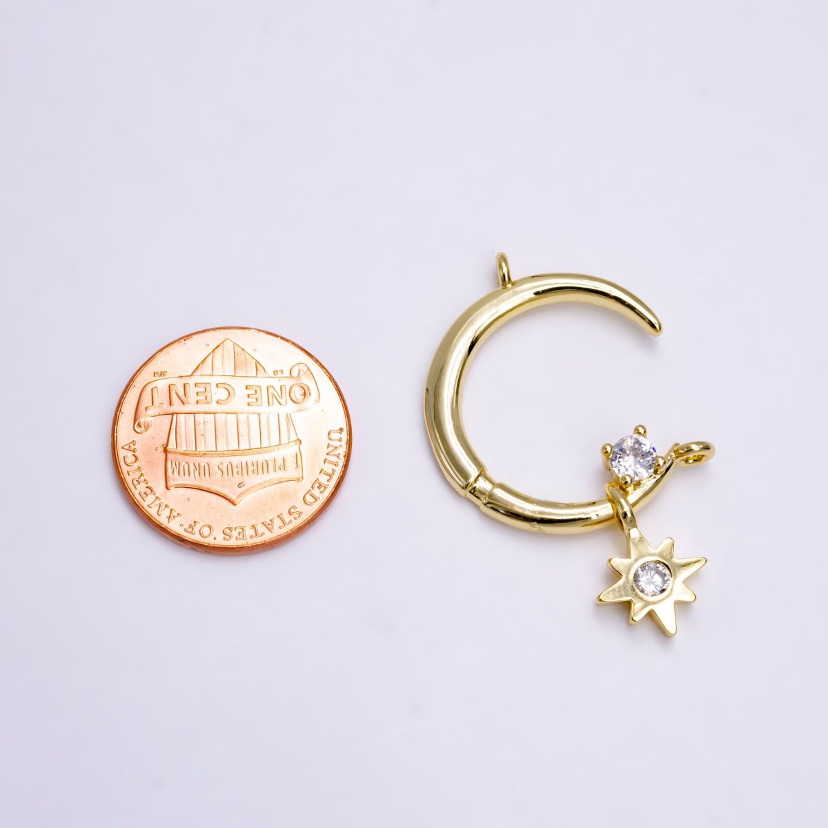 14K Gold Filled Celestial Crescent Moon Stars CZ Drop Connector | G-781