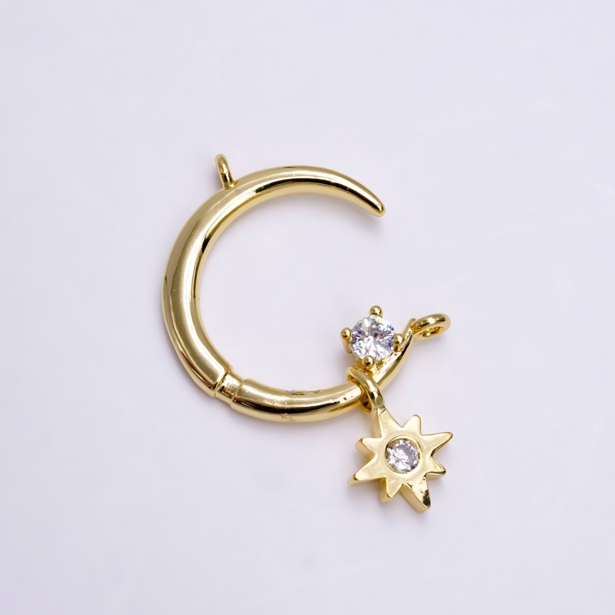 14K Gold Filled Celestial Crescent Moon Stars CZ Drop Connector | G-781
