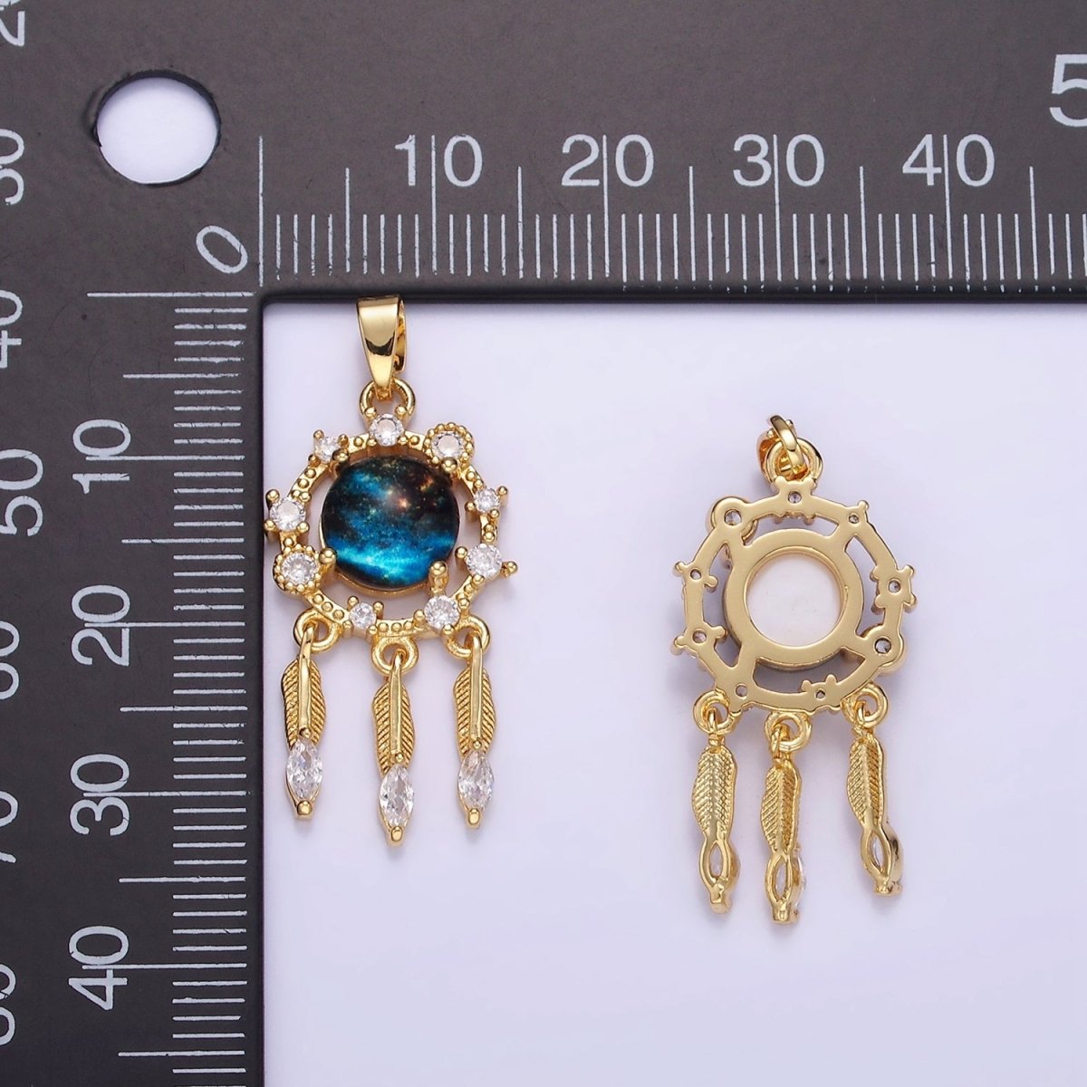 14K Gold Filled Celestial Dreamcatcher CZ Triple Flower Drop Pendant | AA1177