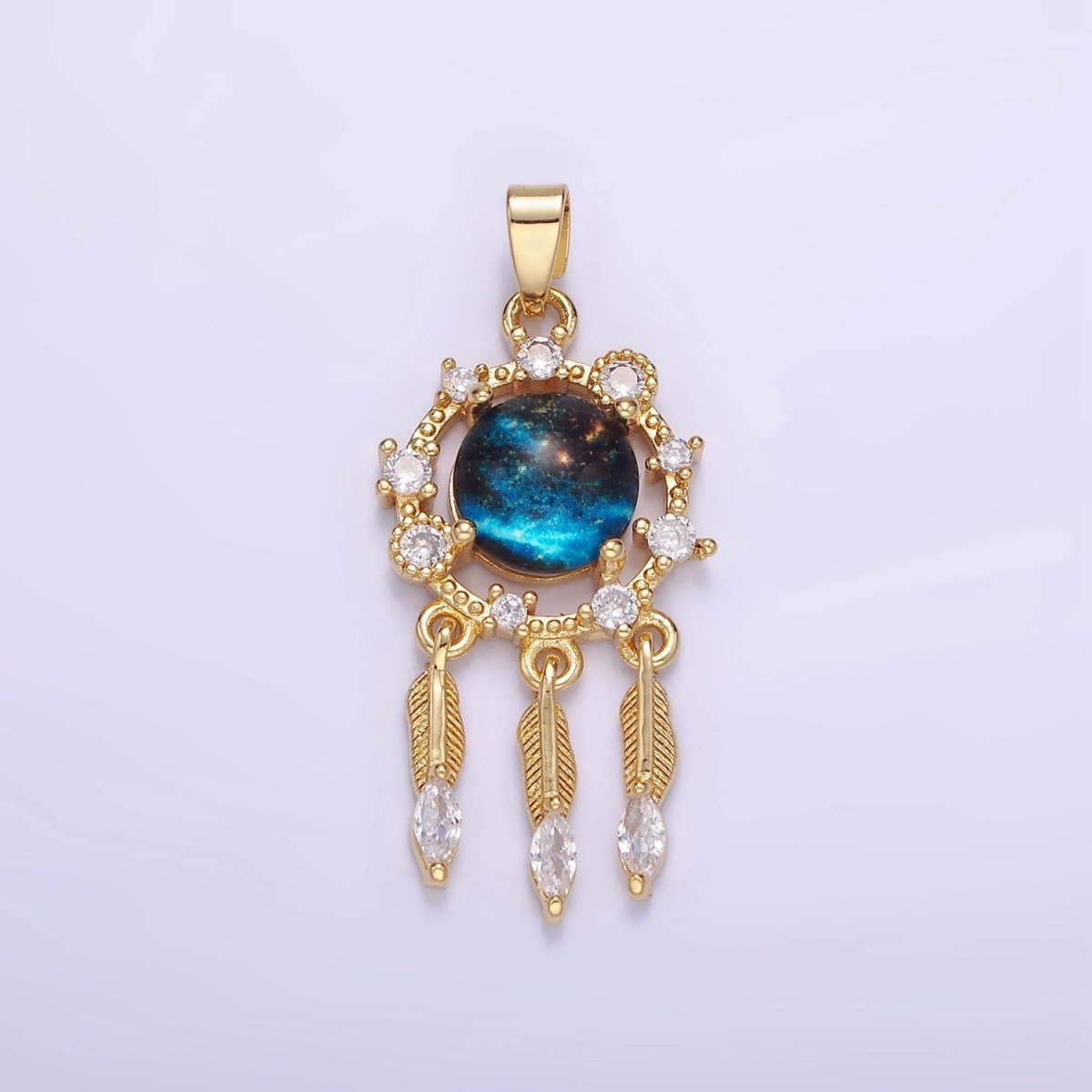 14K Gold Filled Celestial Dreamcatcher CZ Triple Flower Drop Pendant | AA1177